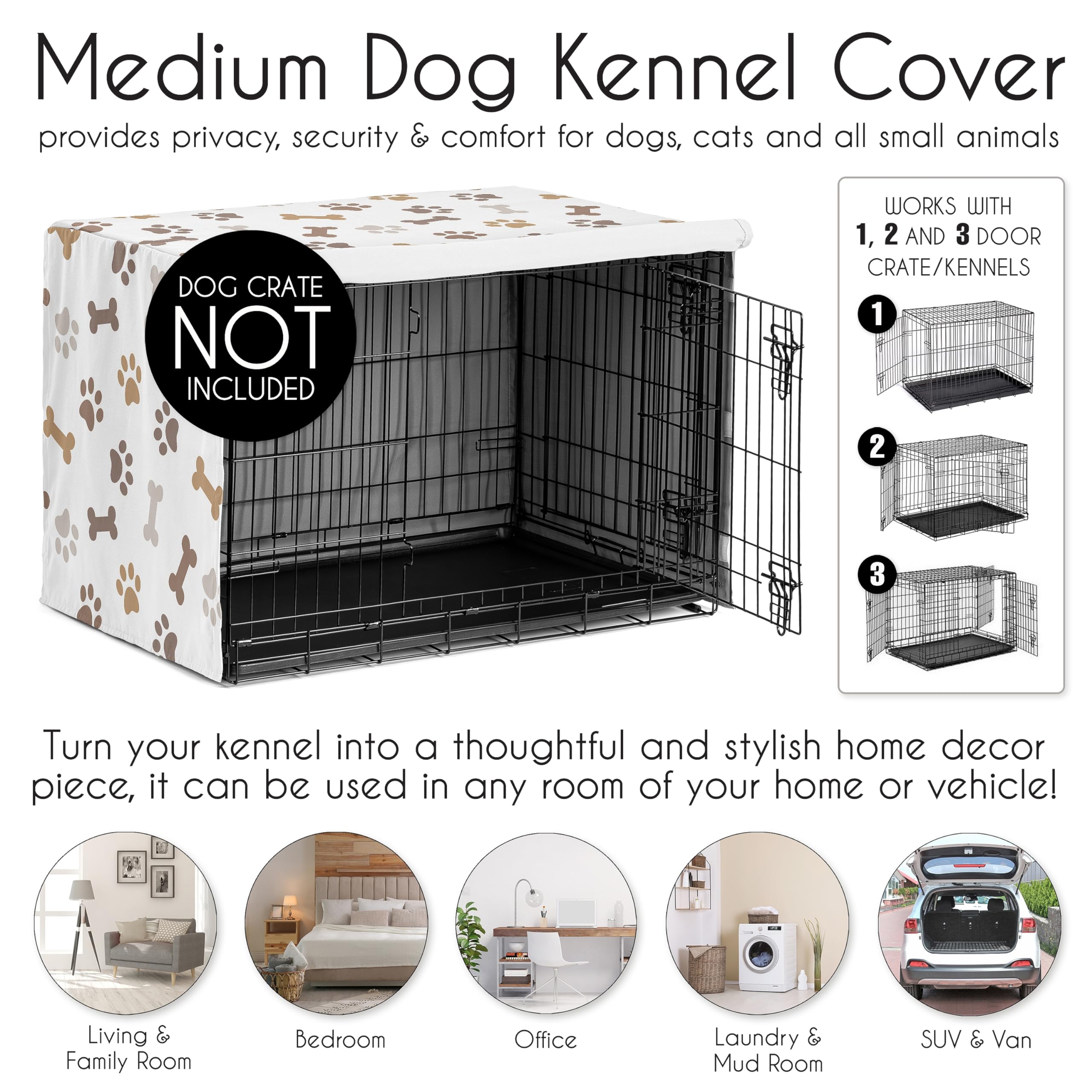 Sweet Jojo Designs Hundekäfig-Abdeckung mit Knochenpfotenabdruck, Hundehüttenabdeckung für 91,4 cm Haustierkäfig, Größe M, neutrales Grau, Taupe, Braun, modern, gebrochenes Weiß, Grau, Hellbraun
