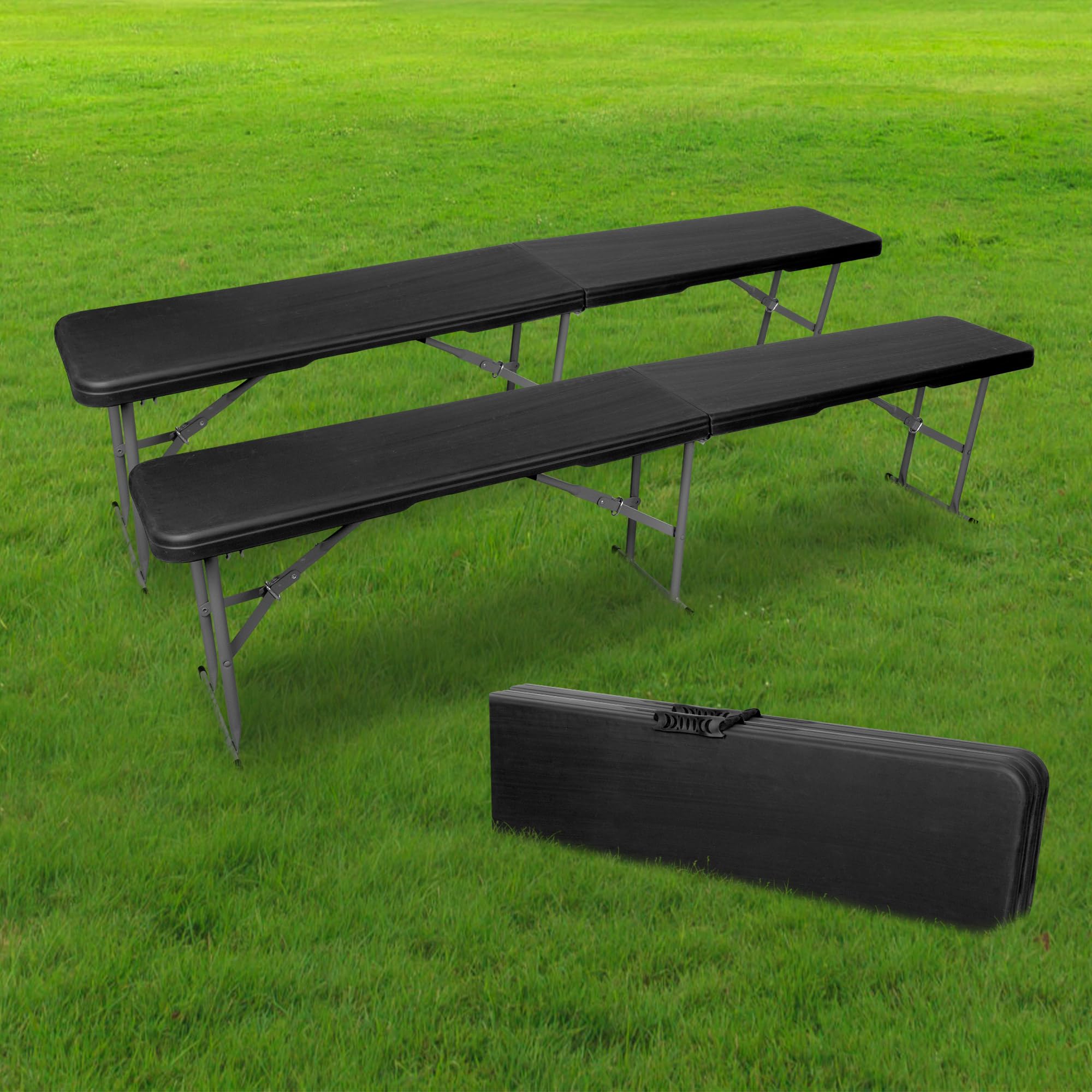 SKYLANTERN Set di 2 panche pieghevoli, 180 cm, set di due panche pieghevoli per tavolo da campeggio, x2 panchina pieghevole, ideale per battesimi, matrimoni, picnic, credenza e grigliata