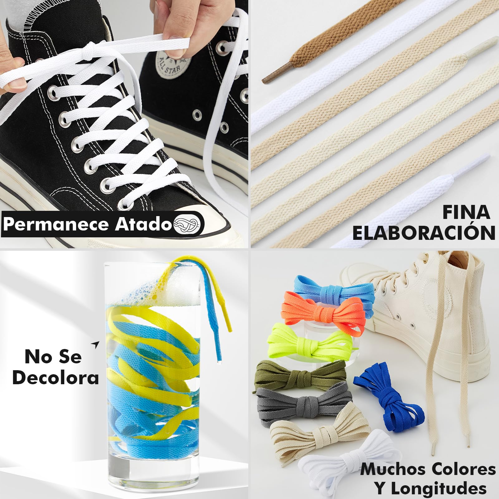 Stepace 2 Pares Cordones Planos,8mm de Ancho,Cordones Reemplazo para Zapatillas,Zapatos - 4