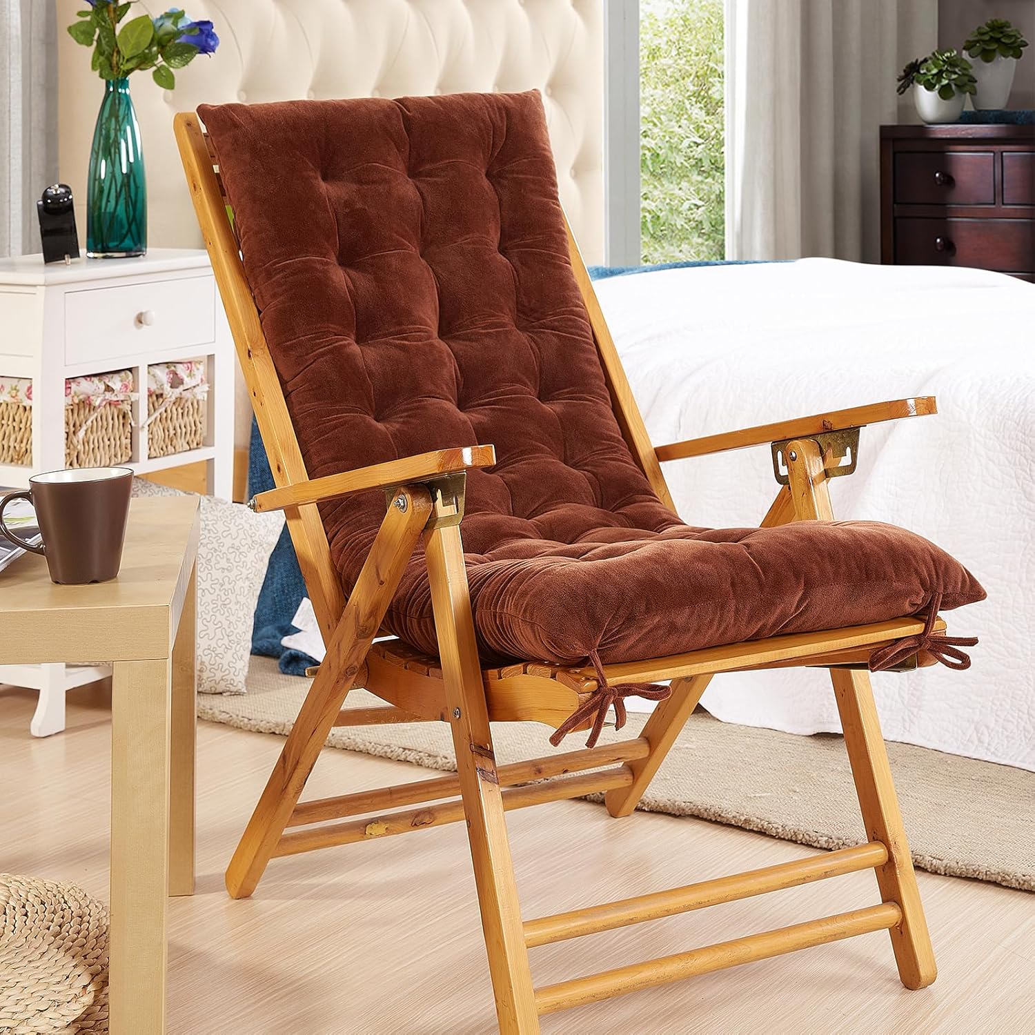 Thick Rocking Chair Cushion Pad Set Plush Woodern Rocking Chair Seat Back Cushion Set with Ties for Dining Office Chair,47"*19"