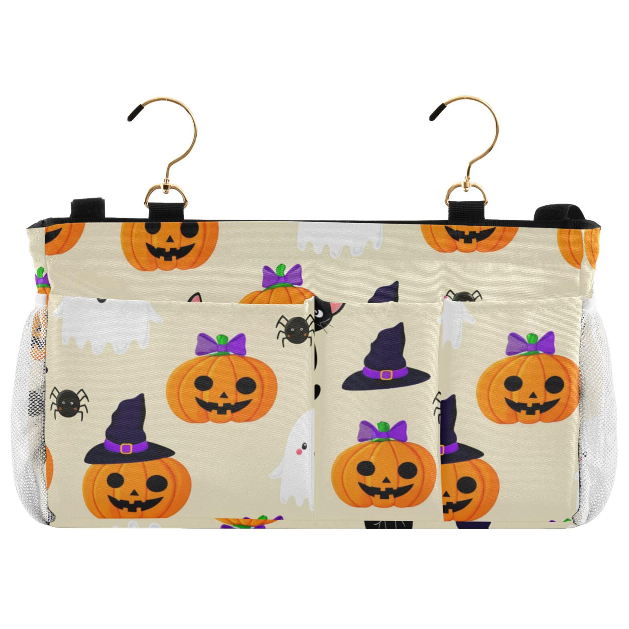 Burbuja Cat Pumpkin Boo Bedside Caddy Hanging Storage Organizer with 2 Straps and Hooks for Home College Dorm Bunk Bed Hospital Bed Crib