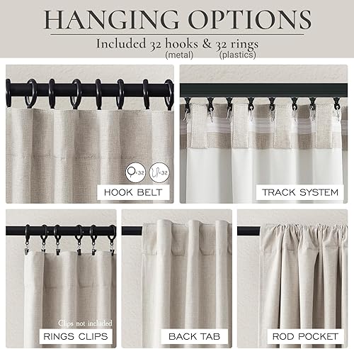 Miniatura 4 de Cortinas 100% opacas, 2 paneles, estilo casa de campo, para habitación, sala de estar, aislamiento térmico, con gancho y pestaña trasera, bohemias