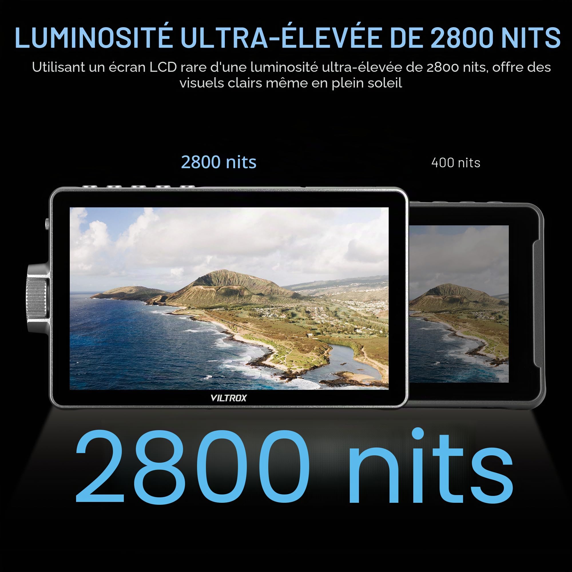 VILTROX DC-A1 2800 Nits Moniteur vidéo avec écran tactile 7 pouces Full HD 1920 x 1080 IPS 4K HDMI Loop in/Out, LUT 3D Forme d'onde Peaking Focus Assist, 170° Large champ de vision
