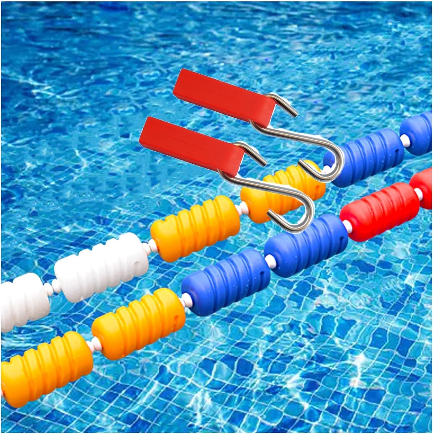 JKJZSALJ Pool Safety Hook Floating Pool Safety Divider Lane Line 3.3Ft-60Ft With 2 Hooks, Pool Anti-Wave Safety Rope For Dividing Shallow Swimming Competition Lanes Dividable Depth,Nylon,18m/60ft
