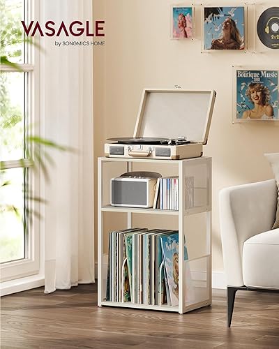 Miniatura 2 de VASAGLE Soporte para tocadiscos, mesa auxiliar de 3 niveles, almacenamiento de discos de vinilo hasta 100 álbumes, mesa auxiliar para sala de estar,