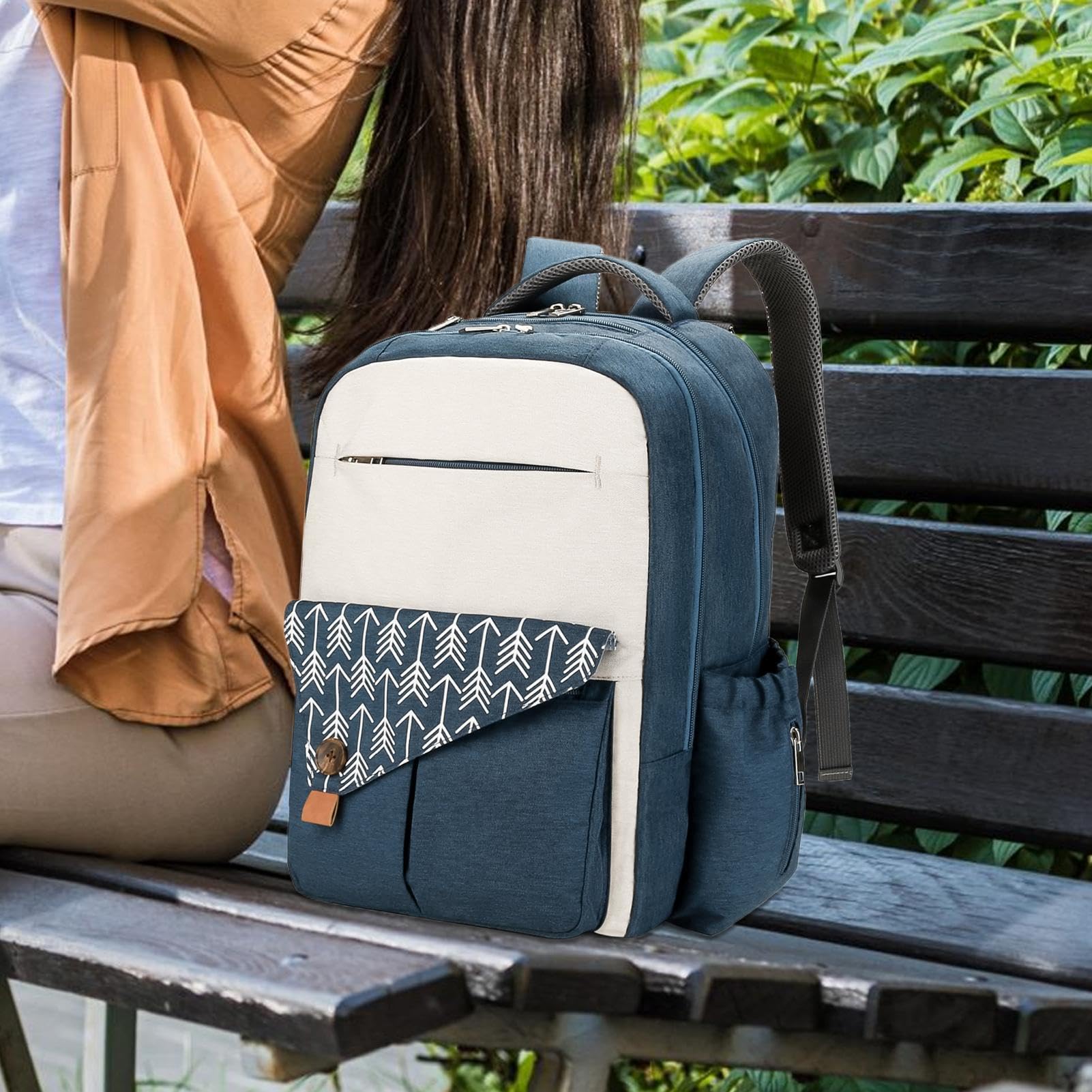Grande zaino per pannolini, doppio strato da viaggio indispensabile, borsa tote con cinghie per passeggino, borsa da viaggio impermeabile con porta di ricarica multifunzione