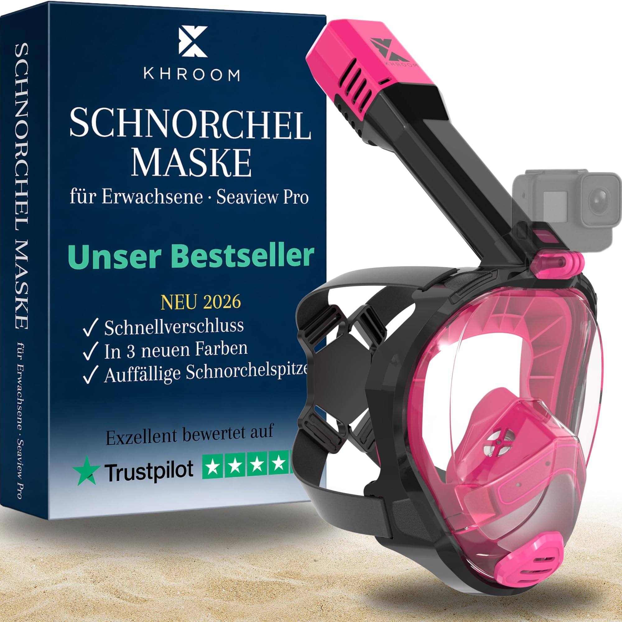 Khroom Schnorchelmaske Erwachsene Vollmaske | Unsere Beste CO2 sichere Tauchermaske Seaview Pro zum Schnorcheln | Tauchmaske Vollgesichtsmaske | Fullface Tauchermaske