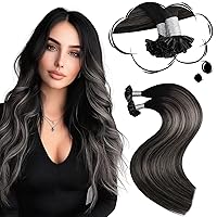 Vista 9 de Moresoo Ktip - Extensiones de cabello humano degradado de cejas oscuras a castaño, extensiones de cabello humano lacio con punta en U, invisibles