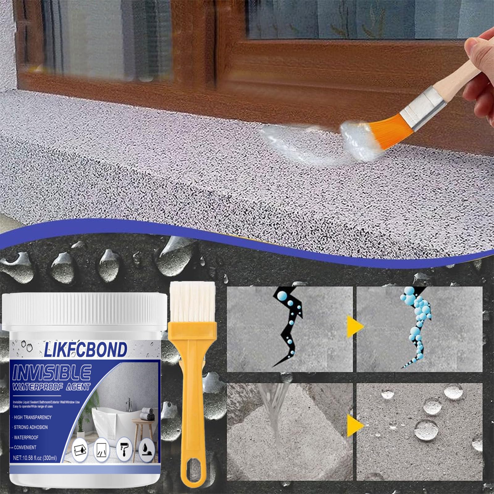 Sigillante Impermeabile 300g - Agente Rivestimento Isolante Trasparente per Bagno e Pareti