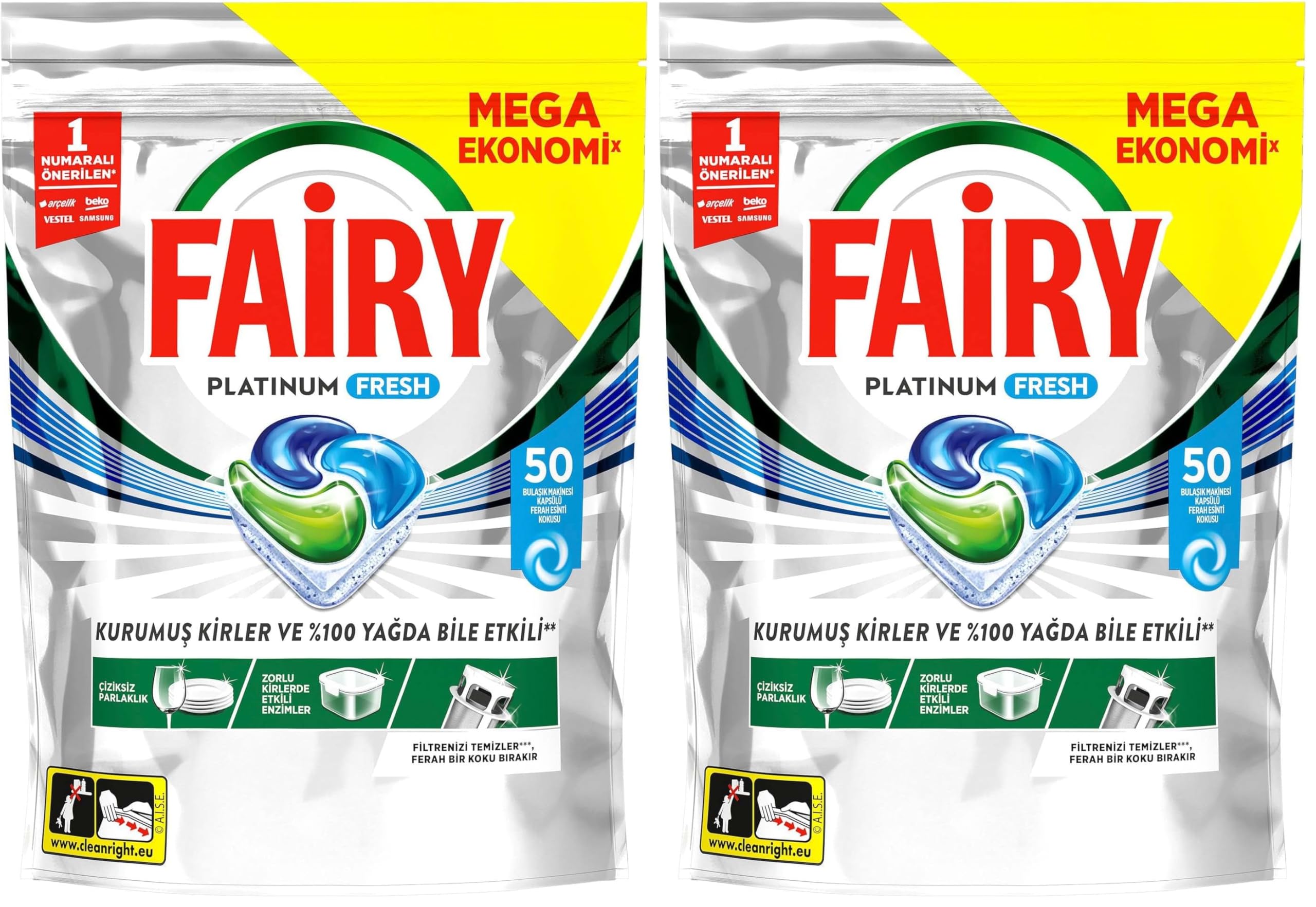 Fairy Platinum Fresh Bulaşık Makinesi Kapsülü 50 Yıkama (2 paketi)