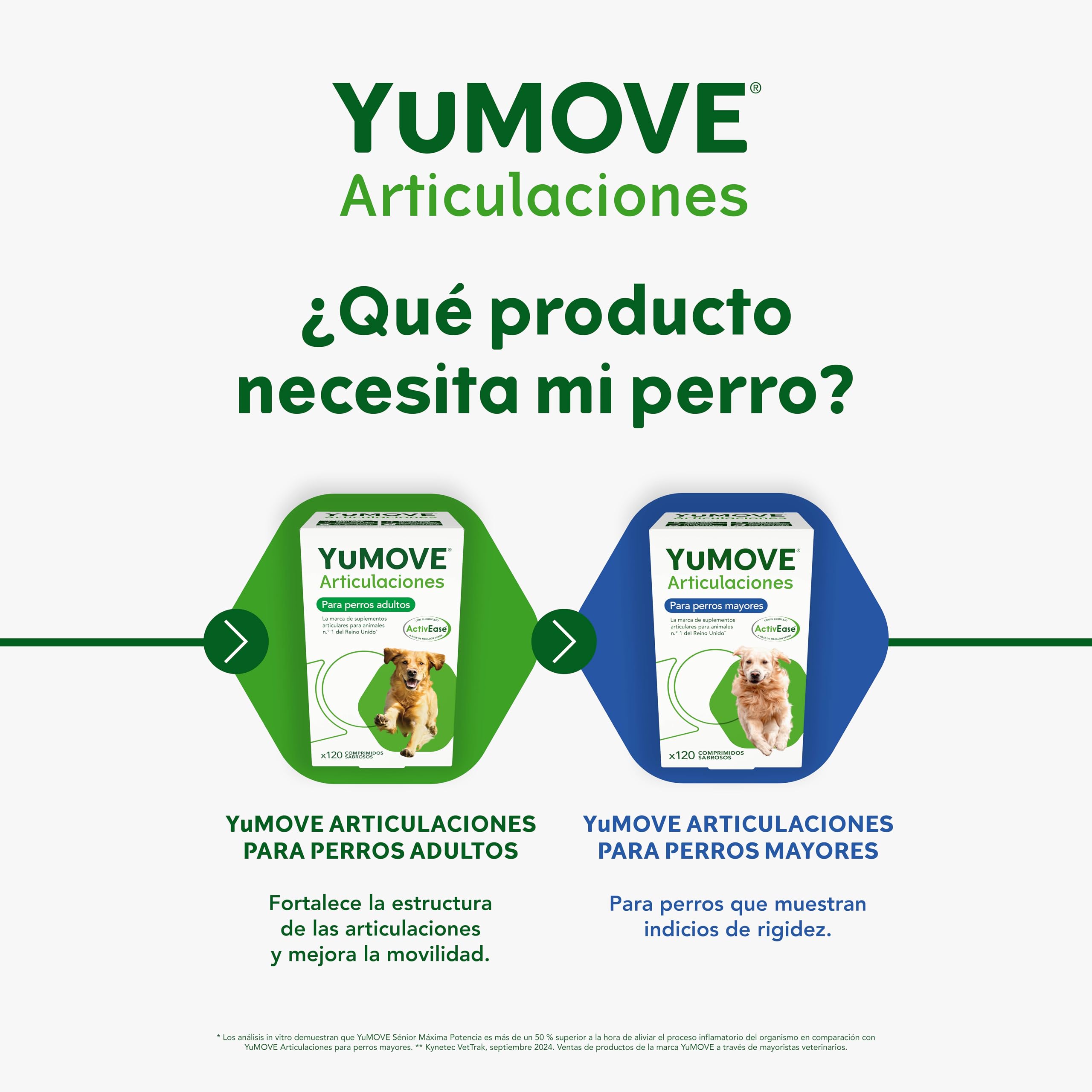 YuMOVE Condroprotector Perros Mayores de 8 Años 120 Tabletas - 170mg Cada Pastilla Patente Pendiente Mejillón Labio Verde ActivEase, Glucosamina, Condroitina - Movilidad y Refuerza Las Articulaciones