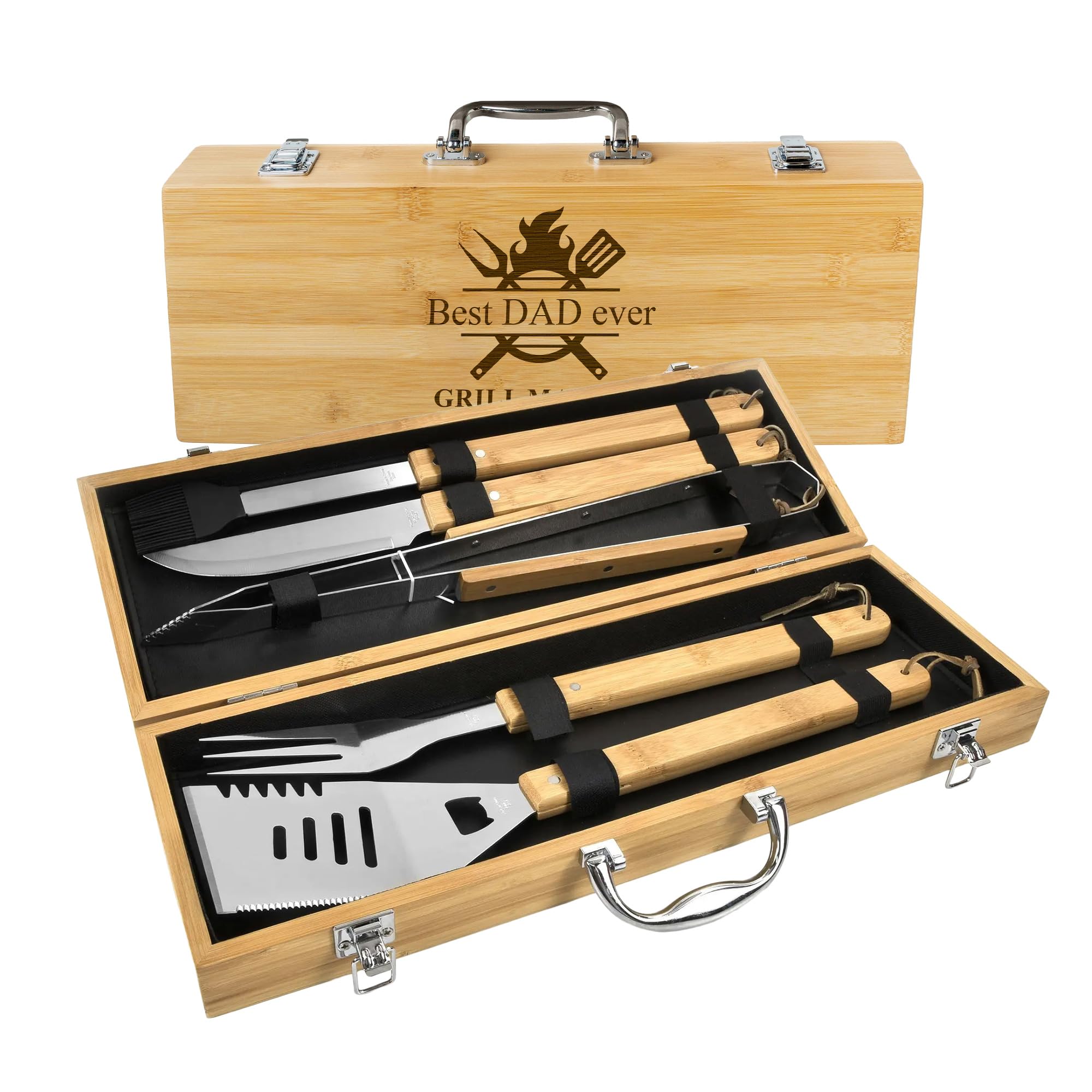 Personalized BBQ set box for men custom engraved name outdoor cooking kit