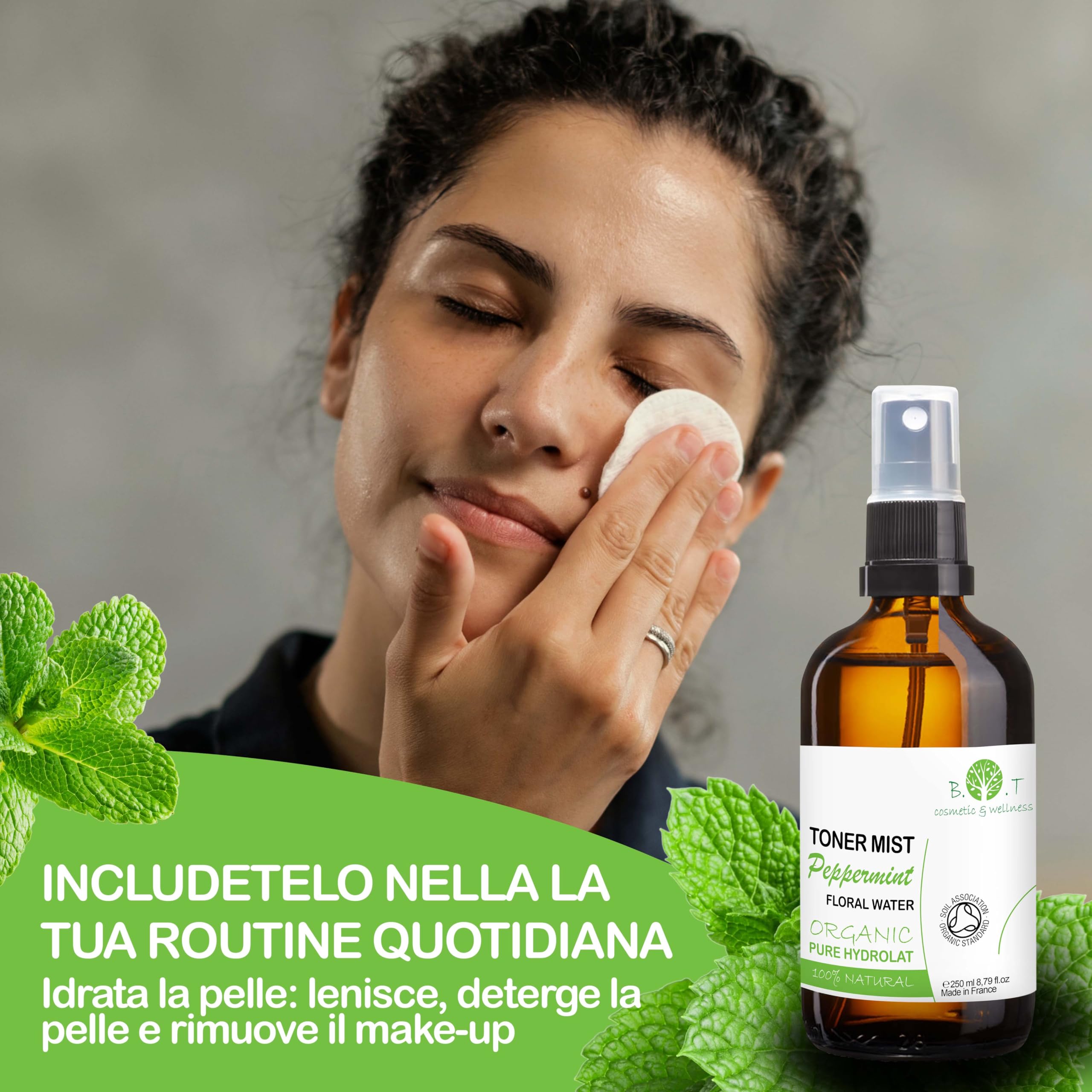 Acqua di Menta Piperita 500 ml Tonico Crescita dei Capelli, Antiforfora e Anticaduta. Tonico Detergente per la Pelle Grassa e lenitivo per la Pelle Sensibile.