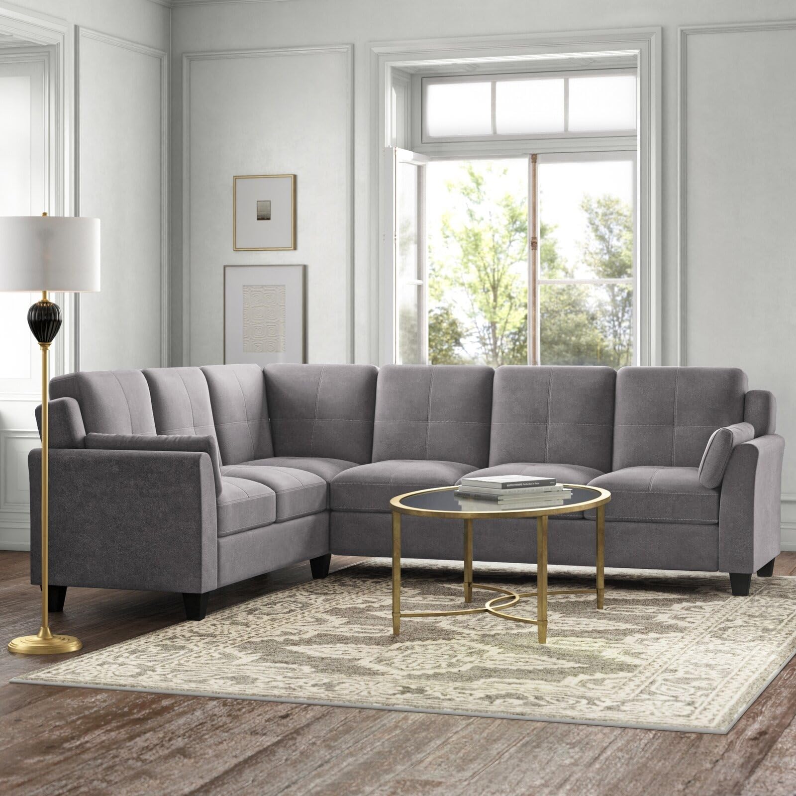 Cozyheaven Clayt 5 Seater Fabric Corner Sectional Sofa Set for Living Room (Grey)
