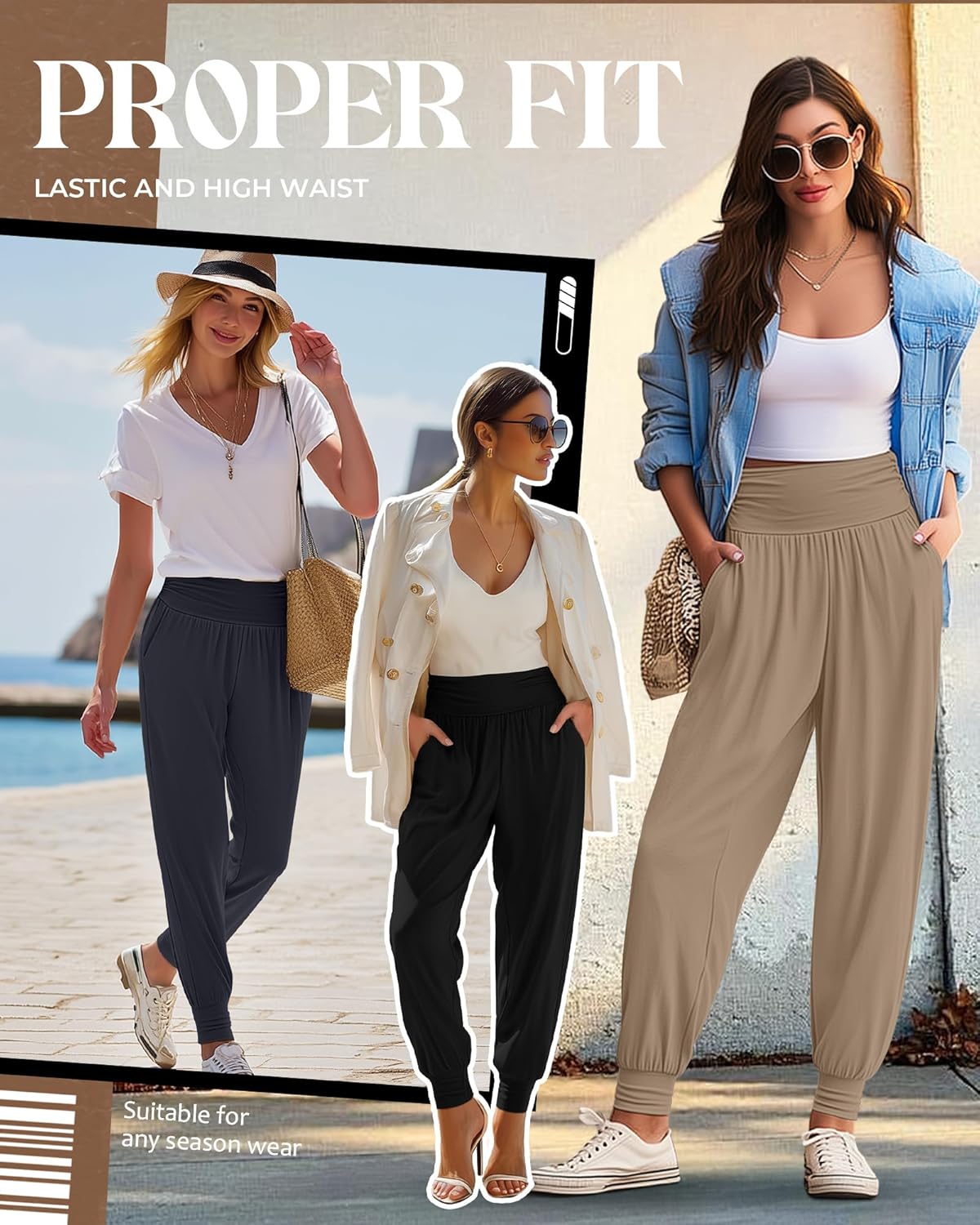 Ficerd 3 Pack Women's Lounge Pants, Cozy Yoga Joggers with Pockets High Waisted Workout Sweatpants Lightweight Comfy Pants - Image 2