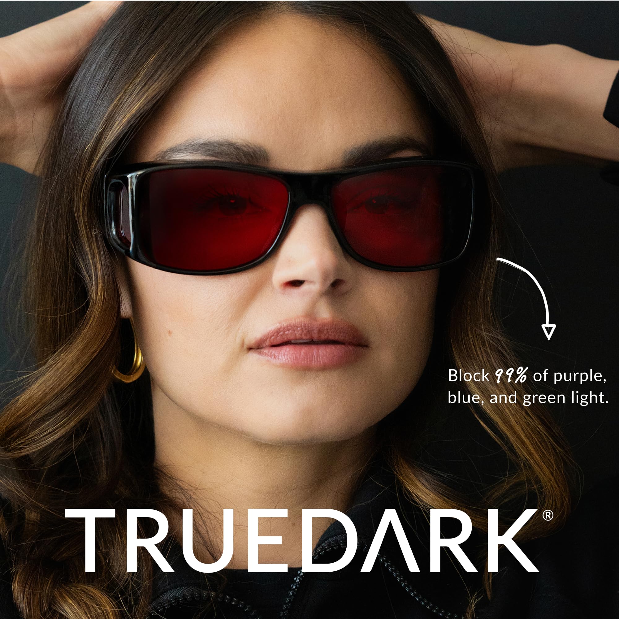 TrueDark Okulary Twilights Fitovers blokujące niebieskie światło w celu zmniejszenia zmęczenia oczu i odblasku UV - dla lepszego snu, dla mężczyzn i kobiet, ekranu komputera, gier, telewizora, telefonu - okulary Fitover marki Dave Asprey, Czerwony, Rozmia