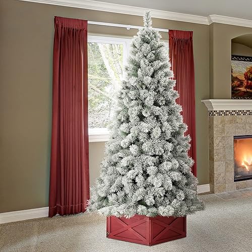Miniatura 8 de Glitzhome Árbol de Navidad de abeto flocado de nieve de 9 pies con soporte de metal de fácil montaje árbol de Navidad de abeto artificial con 900