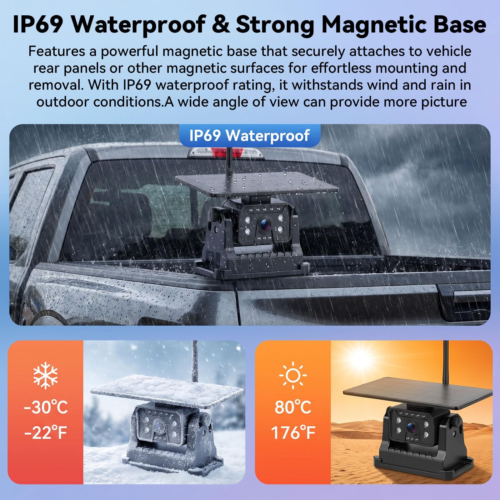 SIXTOP Cámara de Marcha Atrás Inalámbrica con Panel Solar Base Magnética Monitor 7 Pulgadas HD IP69 Impermeable Visión Nocturna Sistema de Cámara Reversible para Autocaravana Caravana Camper Furgoneta