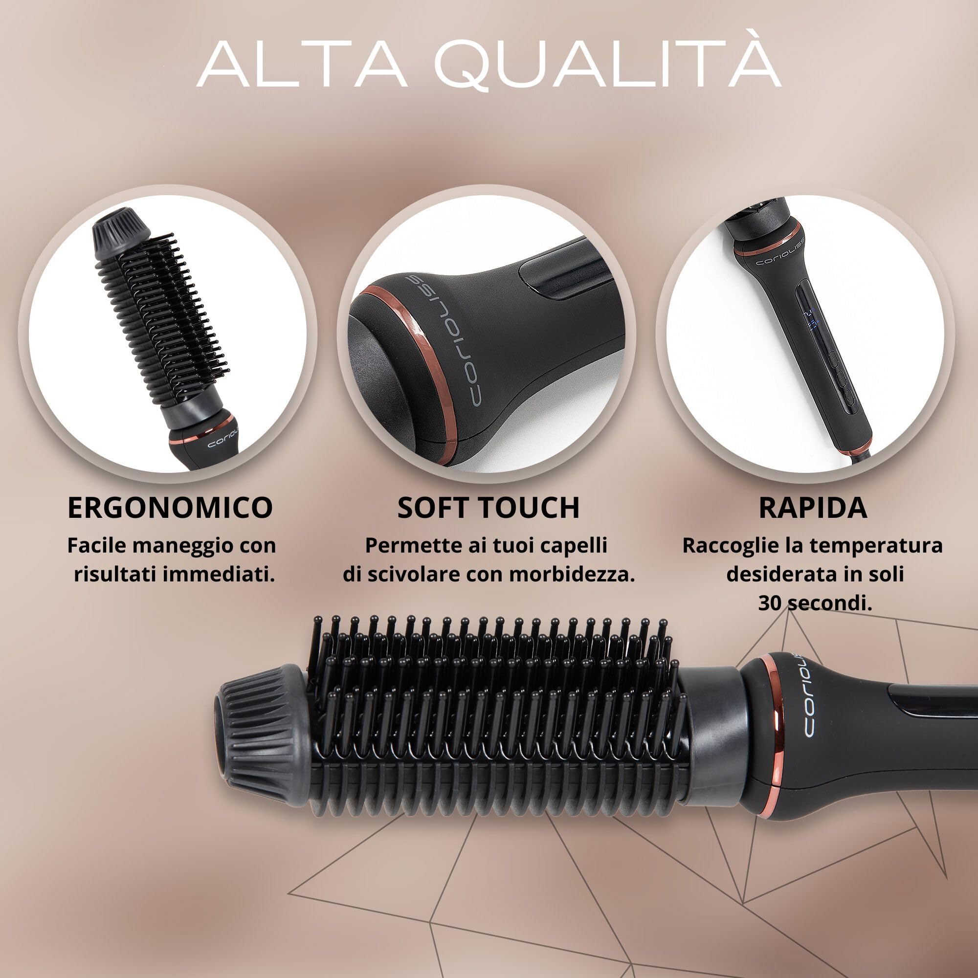Corioliss Spazzola elettrica per capelli I Hot Brush I anticrespo Controllo della temperatura da 80º a 210º I Ceramica ionica Spegnimento automatico