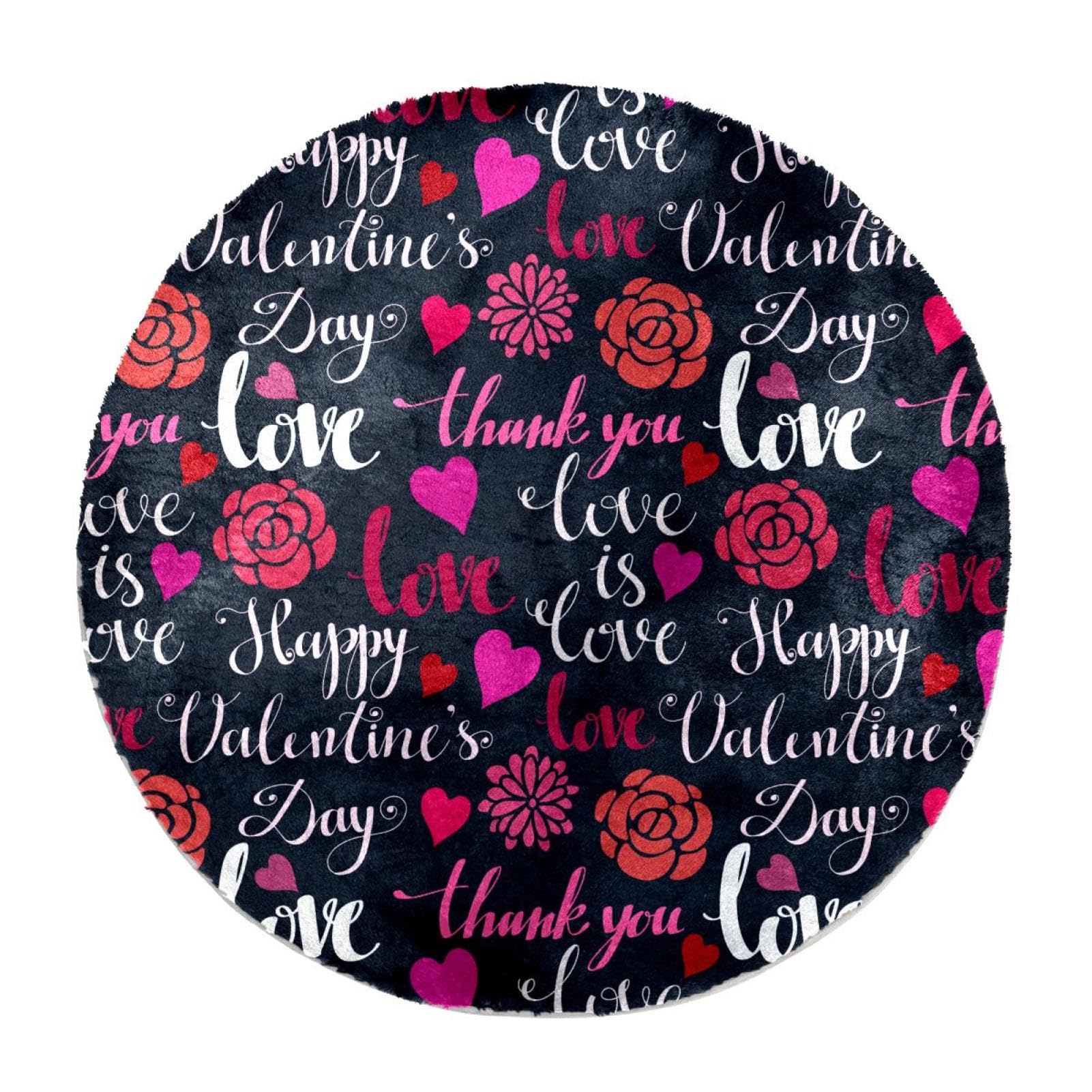 Tapis rond à poils longs imprimé roses de 60 cm pour chambre et salon chic
