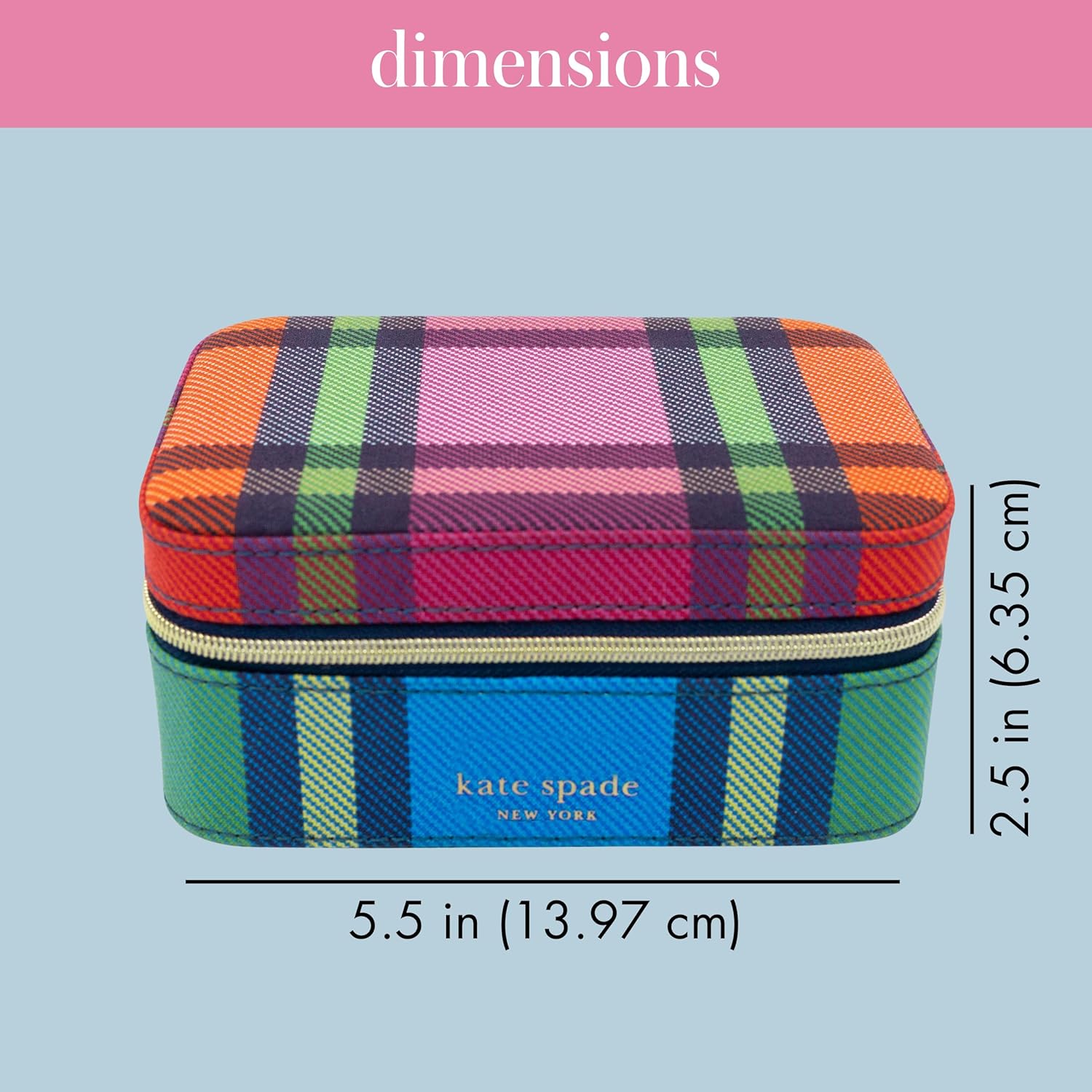 kate spade new york Black Travel Jewelry Case, Small Jewelry Box to Organize Rings, Necklaces, Earrings, Grand Plaid Duo