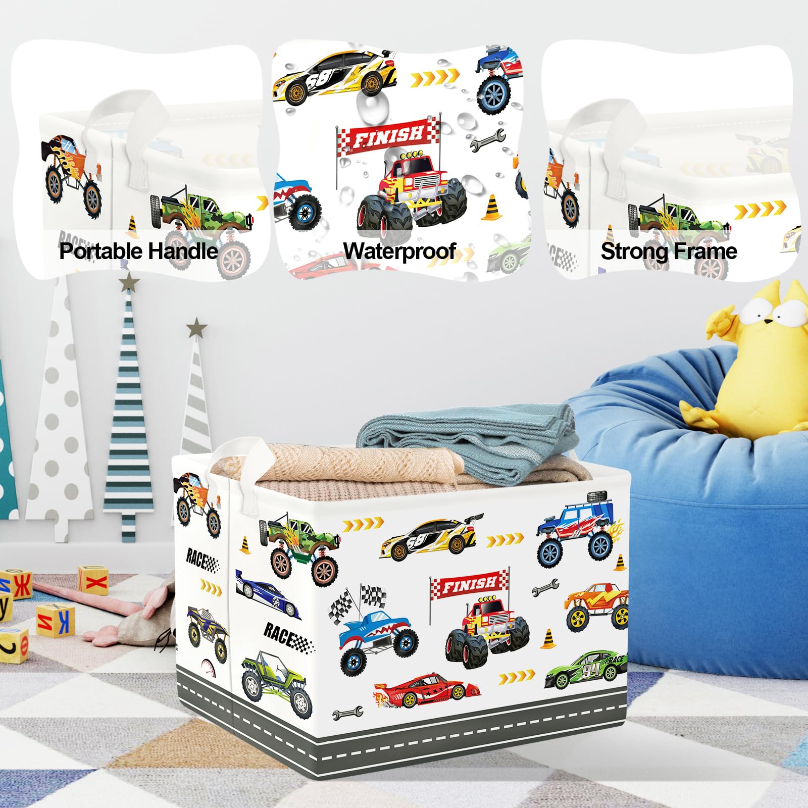 Clastyle Car Baby Laundry Hamper Collapsible Clothes Kids Storage Basket Waterproof Boys Toy Box for Nursery Room Monster Truck - Image 4