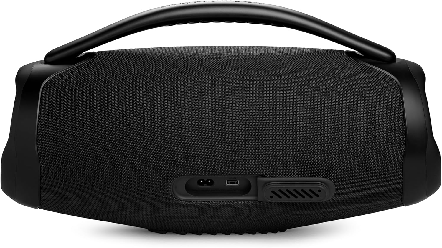 JBL Boombox 3 nešiojama garsiakalbių sistema su Wi-Fi, galinė view rodomas įkrovimo prievadas