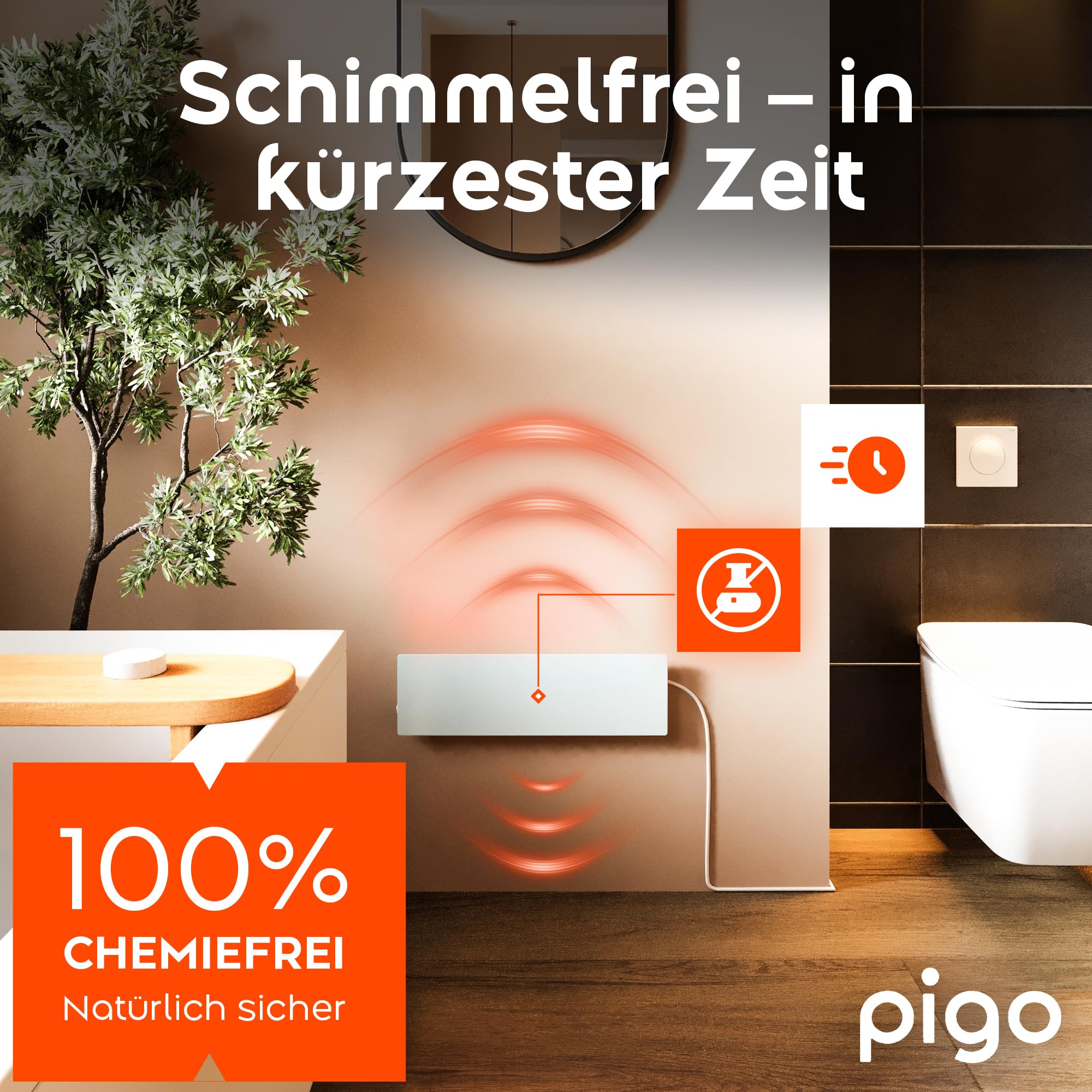 Infrarotheizung Schimmelentferner - Bad, Wand & Boden [70W] Infrarot-Heizung gegen Schimmel | Wandheizung elektrisch | Modular erweiterbares Anti-Schimmel-Heizpaneel mit flexibler Wandmontage | PIGO