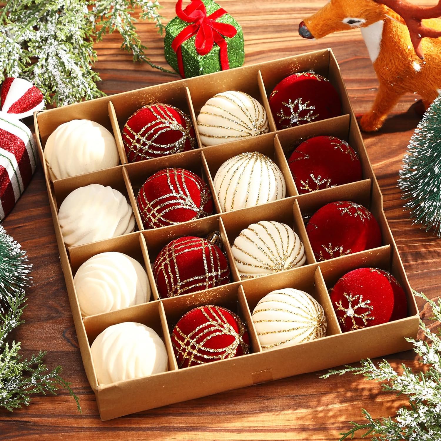 16 Pieces 2.4 Inch Christmas Velvet Balls Set Glitter Christmas Tree Ornaments Shatterproof Ornaments Bulk Xmas Ornament for Holiday Favors Decoration(Red, White) - Image 4