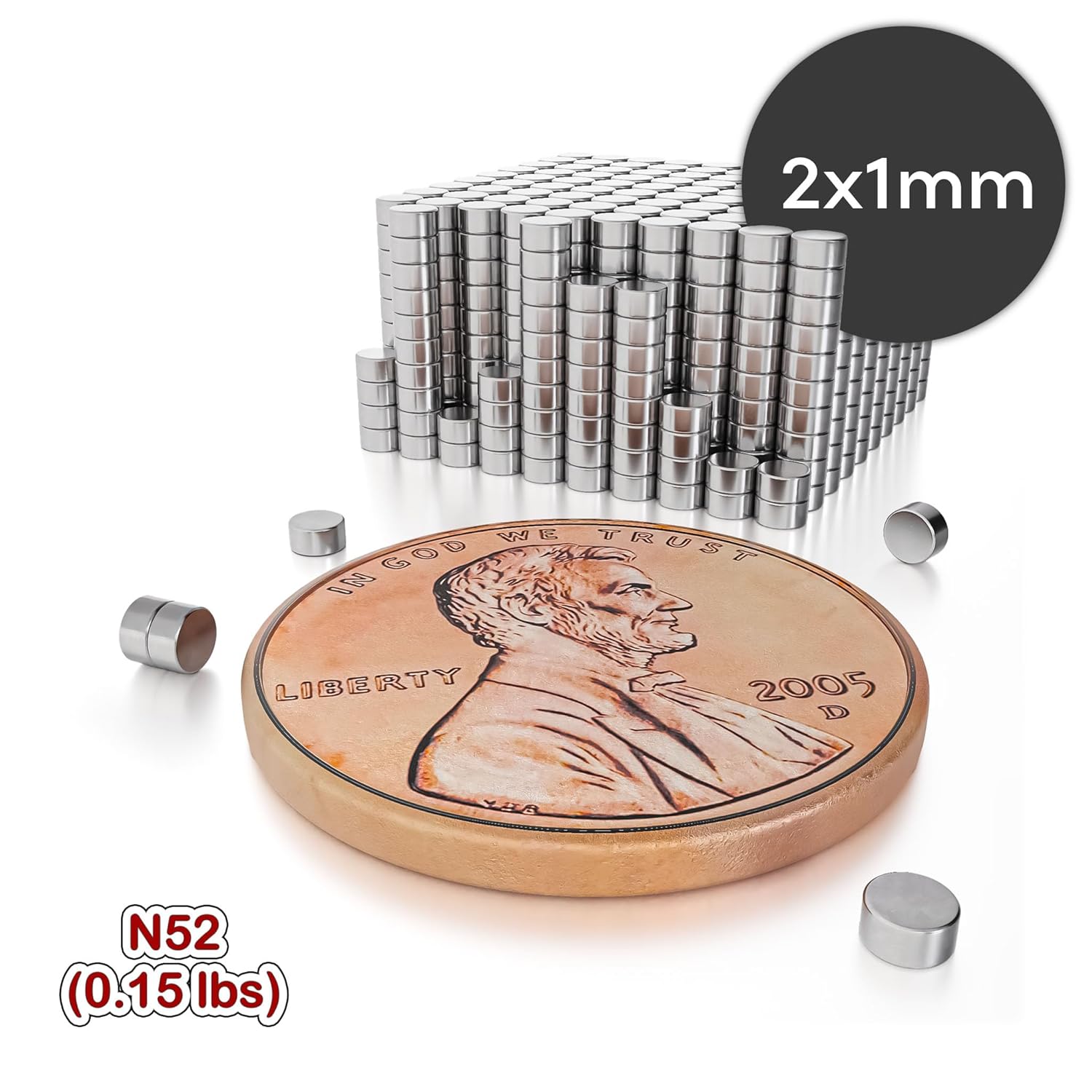 Tiny Neodymium Disc Magnets 2x1mm N52, 500 Pack – Small Round Rare Earth Magnets for Wargaming, Resin Crafts, 3D Printing, Miniature Builds and Classroom Use