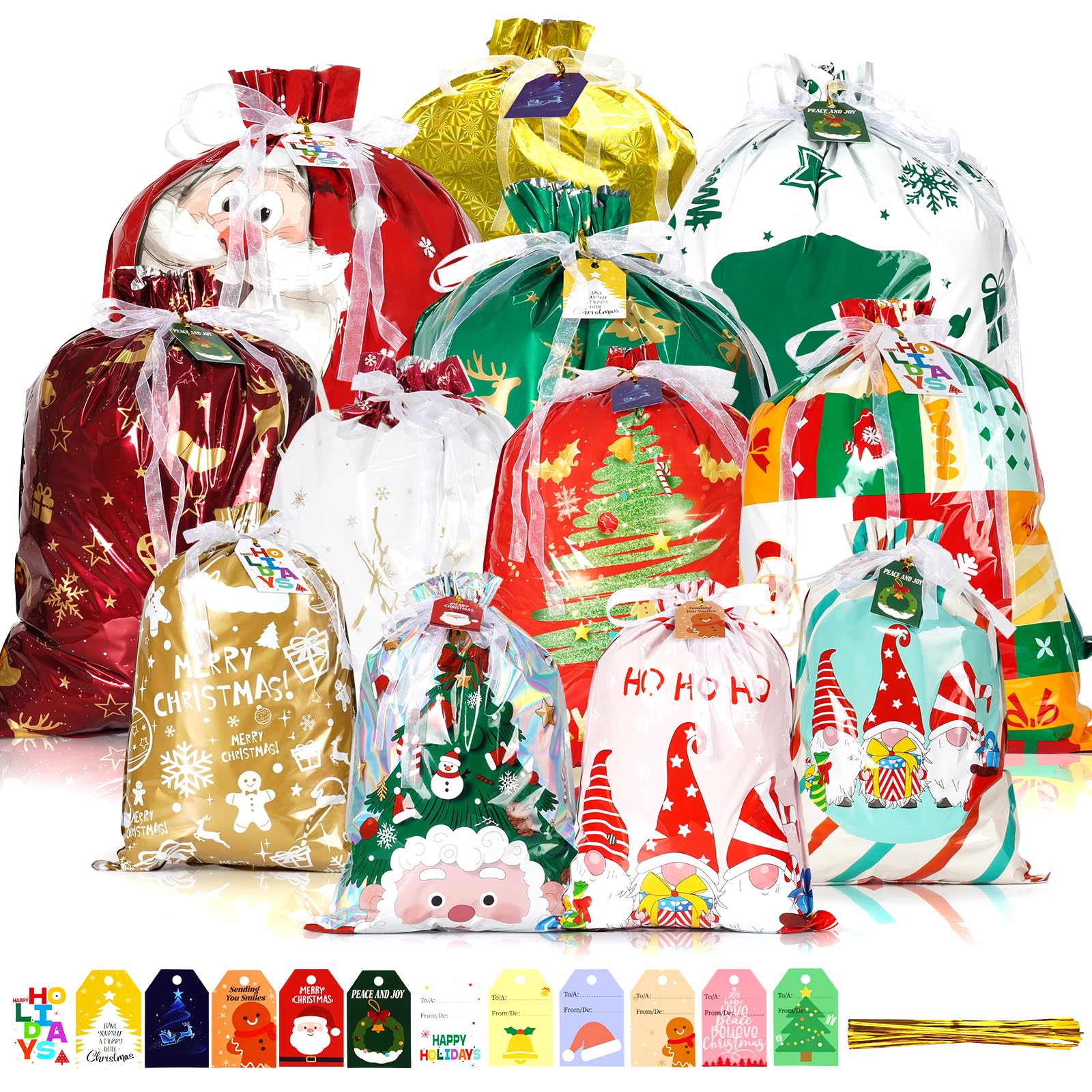 ORDFINGO 24 PCS Christmas Drawstring Gift Bags - Xmas Wrapping Bags