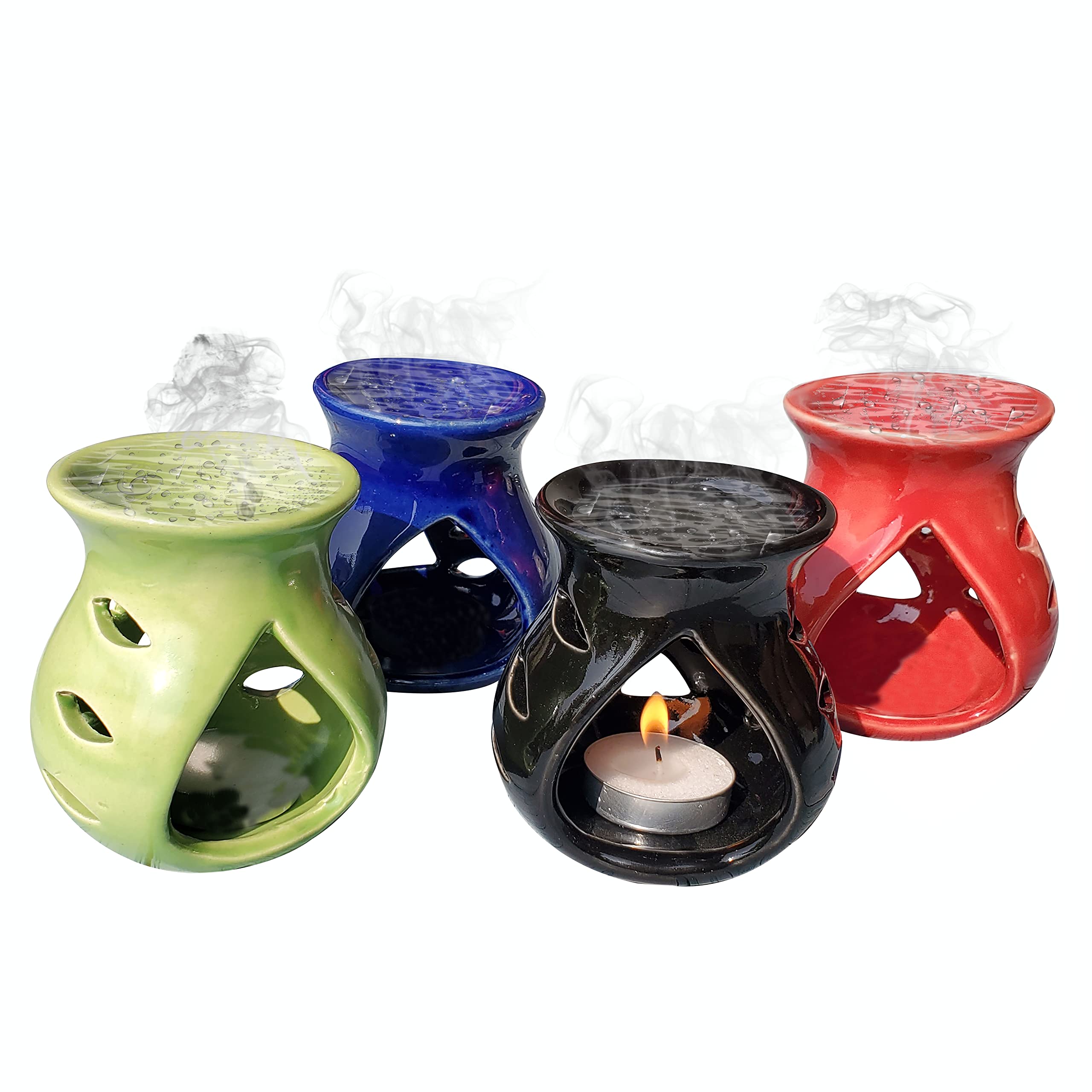 Pure Source India Ceramic Aroma Oil Diffuser, Combo Pack, 4 Pieces, Multicolor