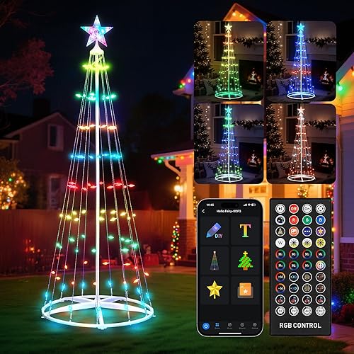 Smart C6 - Luz LED para árbol de Navidad, 8 pies, 154 luces LED, árbol artificial con estrella superior, sincronización de música con control remoto
