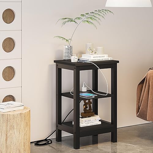 Miniatura 25 de VECELO Mesitas de noche modernas X-Design Mesa auxiliar con estante de almacenamiento para dormitorio, sala de estar, Negro clásico,Negro