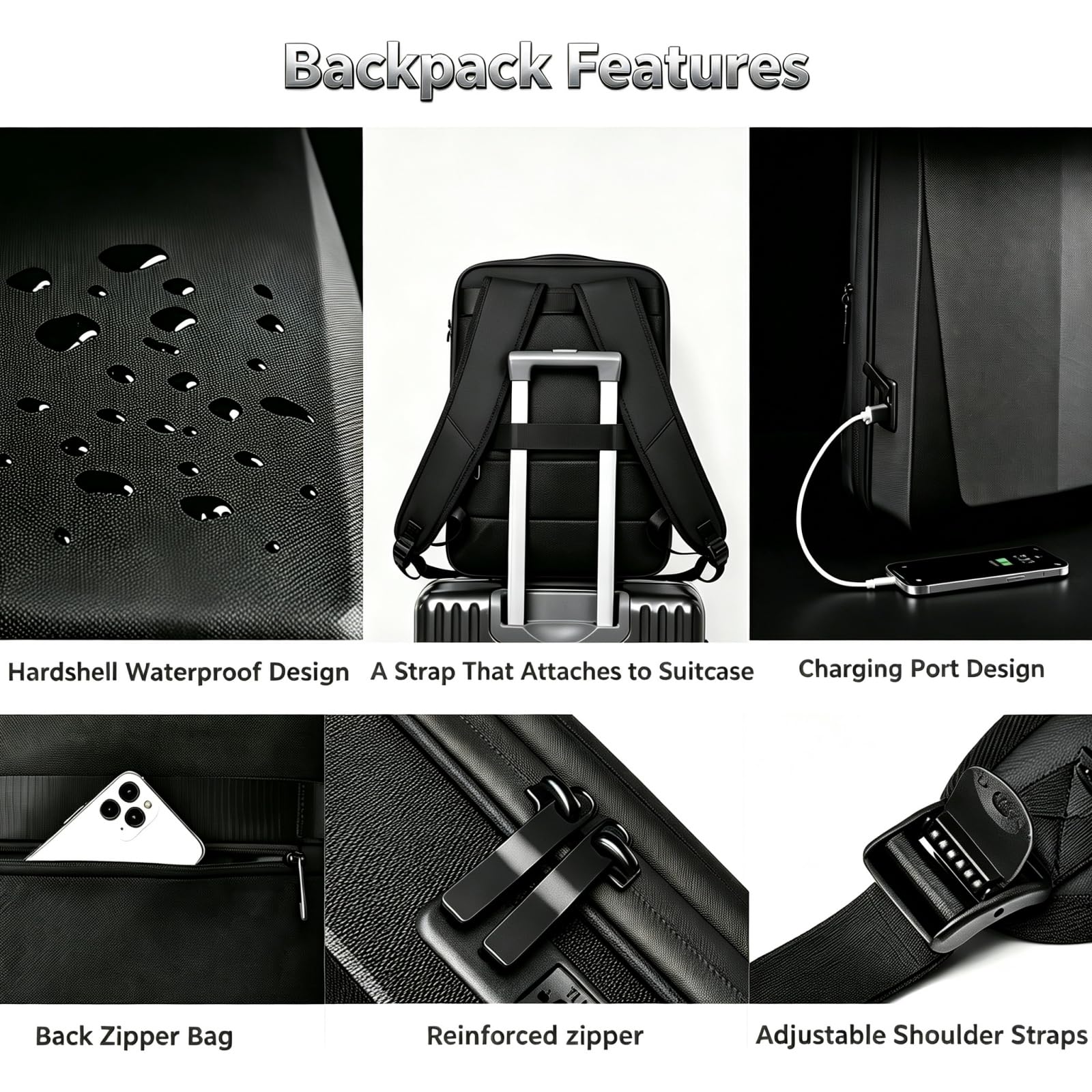 Plecak antykradzieżowy Torba USB dla mężczyzn Hardshell Laptop Pack Trip Męski plecak podróżny Hasło Blokada Torba na książki, Szary, 45x30x16cm, Biznes