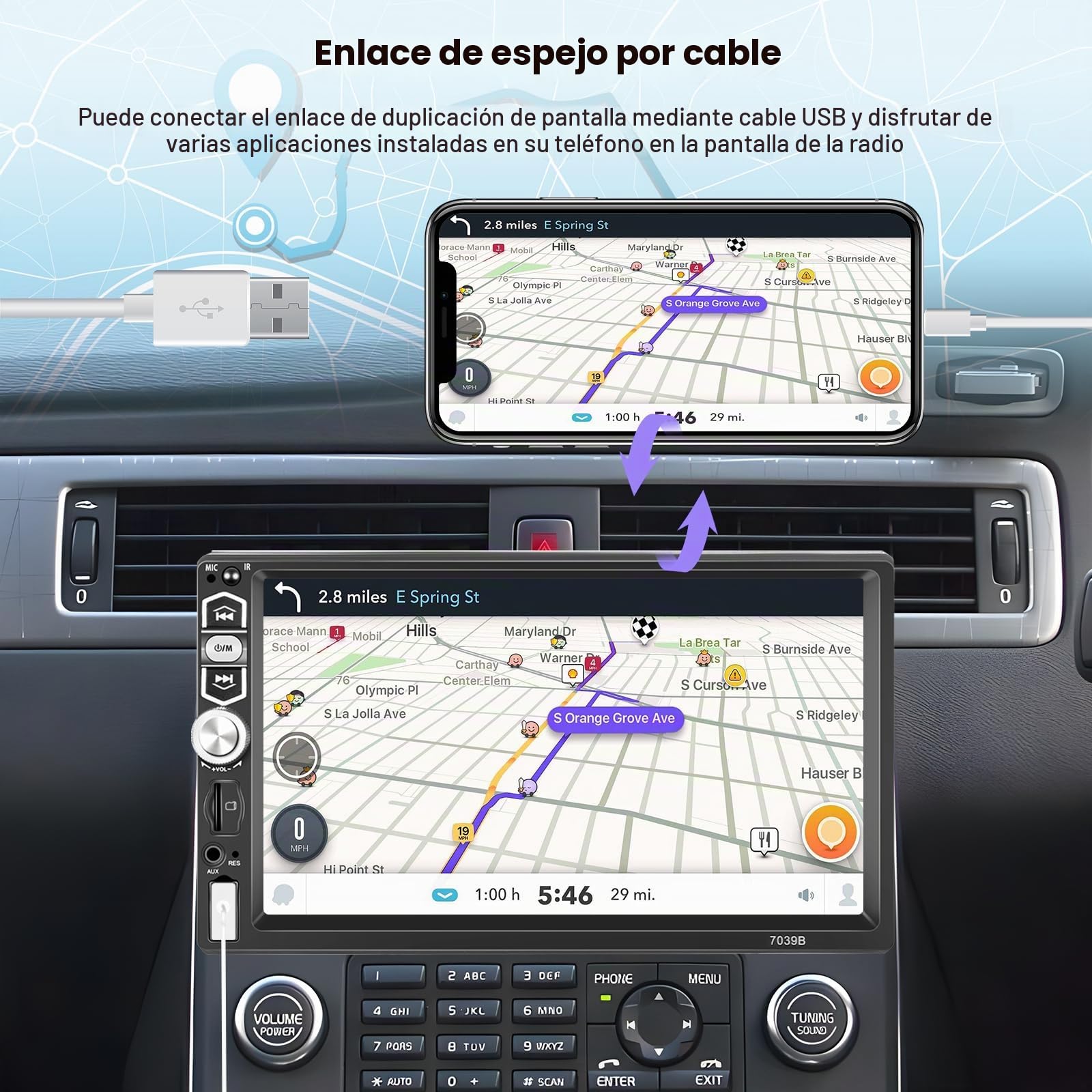Hikity 1 DIN Radio de Coche Wired Carplay Android Auto, 7 Pulgadas Pantalla Táctil Autoradio Bluetooth Soporte Mirror Link FM EQ TF USB AUX SWC Cámara de Visión Trasera Micrófono