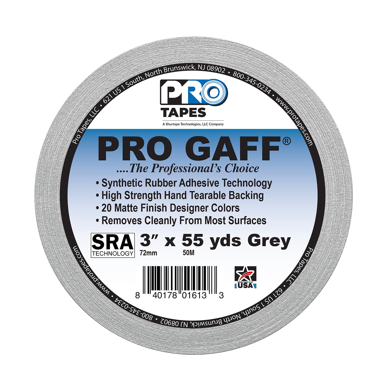 ProTapes 840178016133 Pro Gaff Premium Reinigungstuch matt Gaffers Tape mit Gummi Kleber, 11 Mil Dick, 55 YD. Länge, 7,6 cm Breite, grau