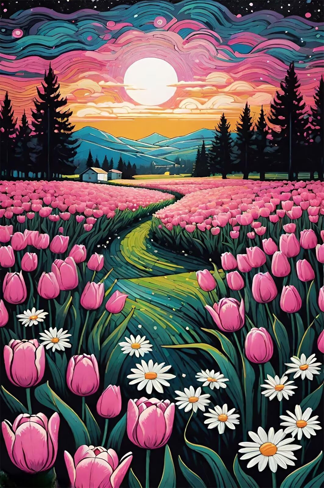 Puzzle 1000 Pezzi per Adulti Luna Tulipani, Hobby Rilassante Senza Schermi, Idea Regalo di Classe per Lei o Lui (75x50 cm)
