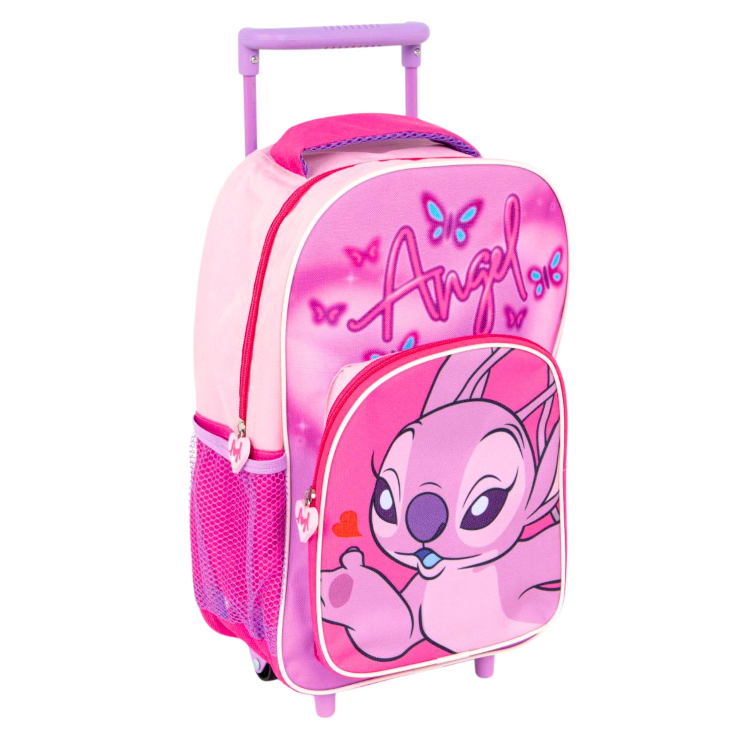 Disney Stitch Mochila con Ruedas, Diseño Clasico Angel Mochila Escolar Guarderia, Mochila Carrito, Mochila de Viaje Infantil, Regalo para Niñas