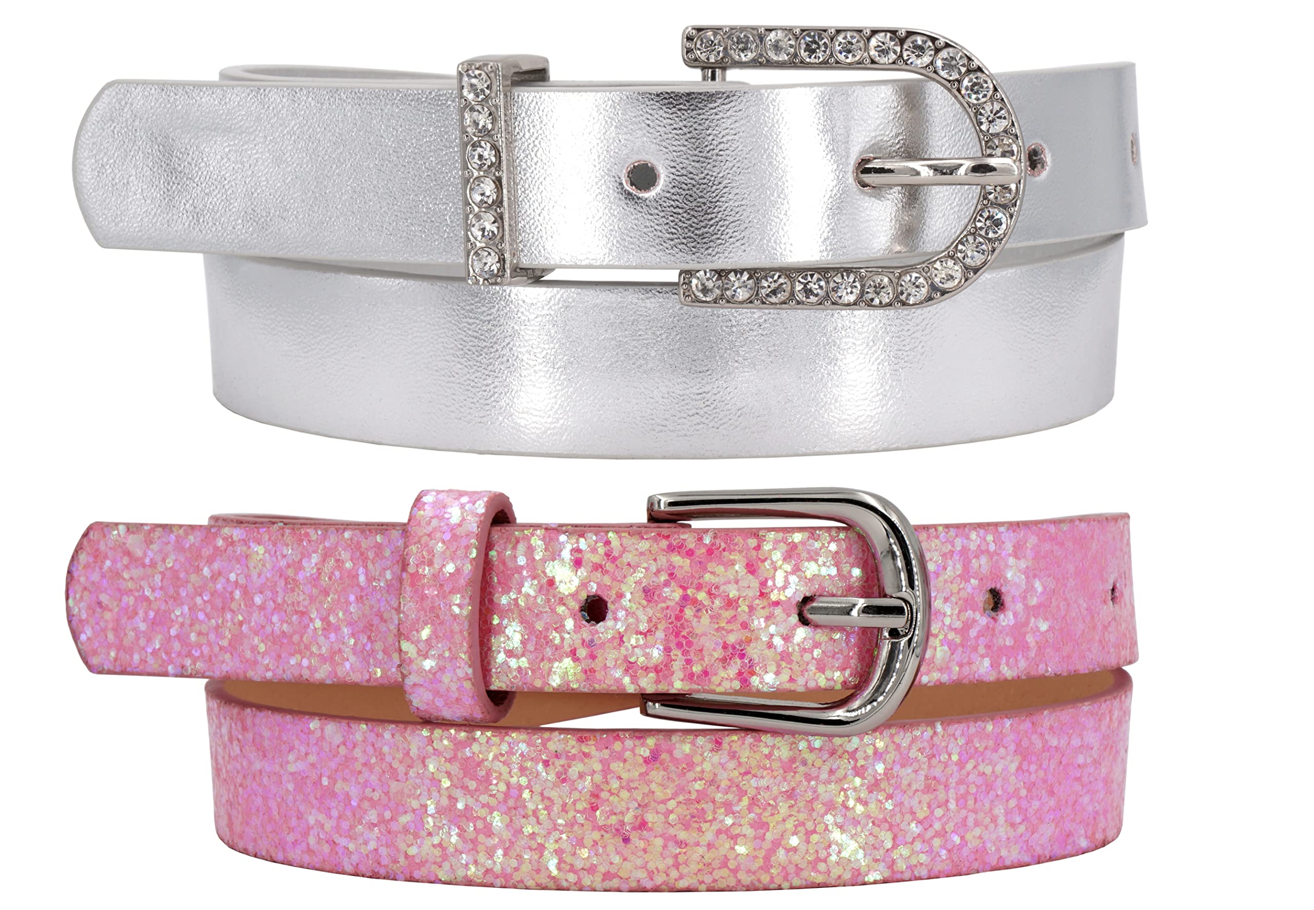 EANAGODouble Pack Children's Belt Shimmering / Glitter with Great Buckles - Modern Belt for Children from Approx. 3-12 Years - Children's Belt Girls - Children's Belt