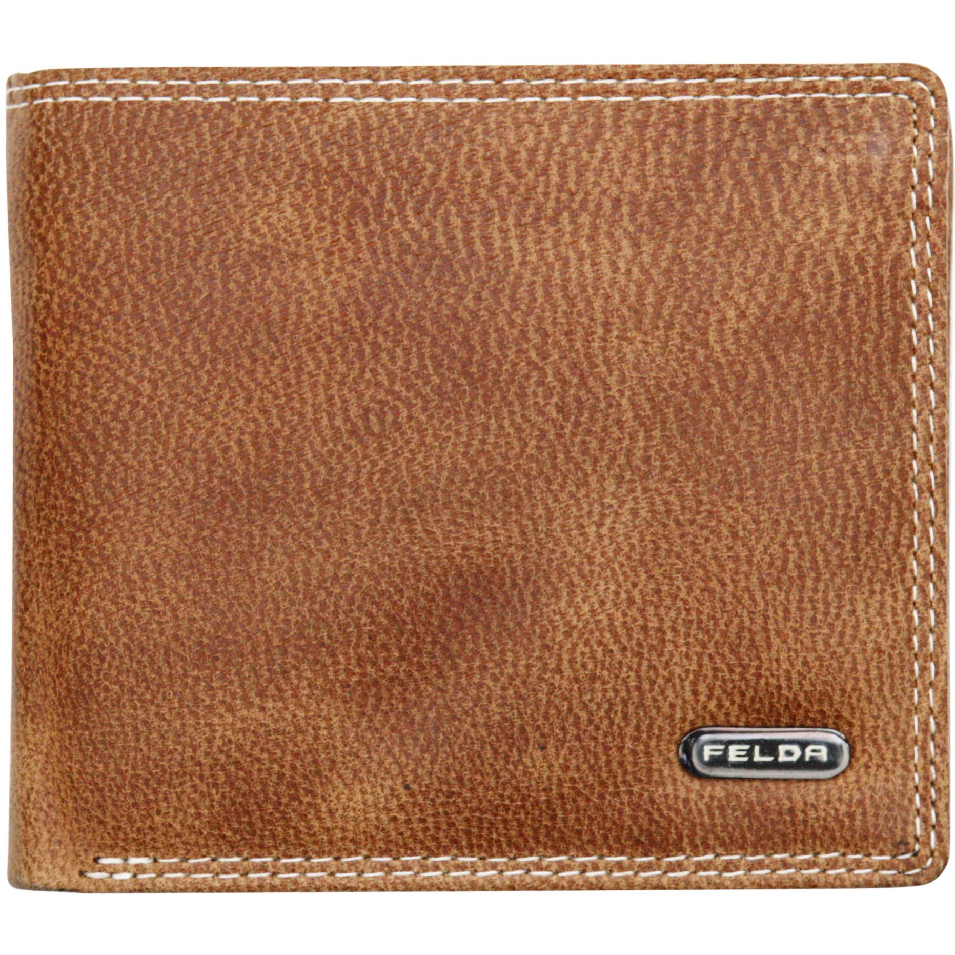 Felda Men's Tan Vt Leather Genuine Leather Purse - Rfid Protection With 8 Credit Card Slots