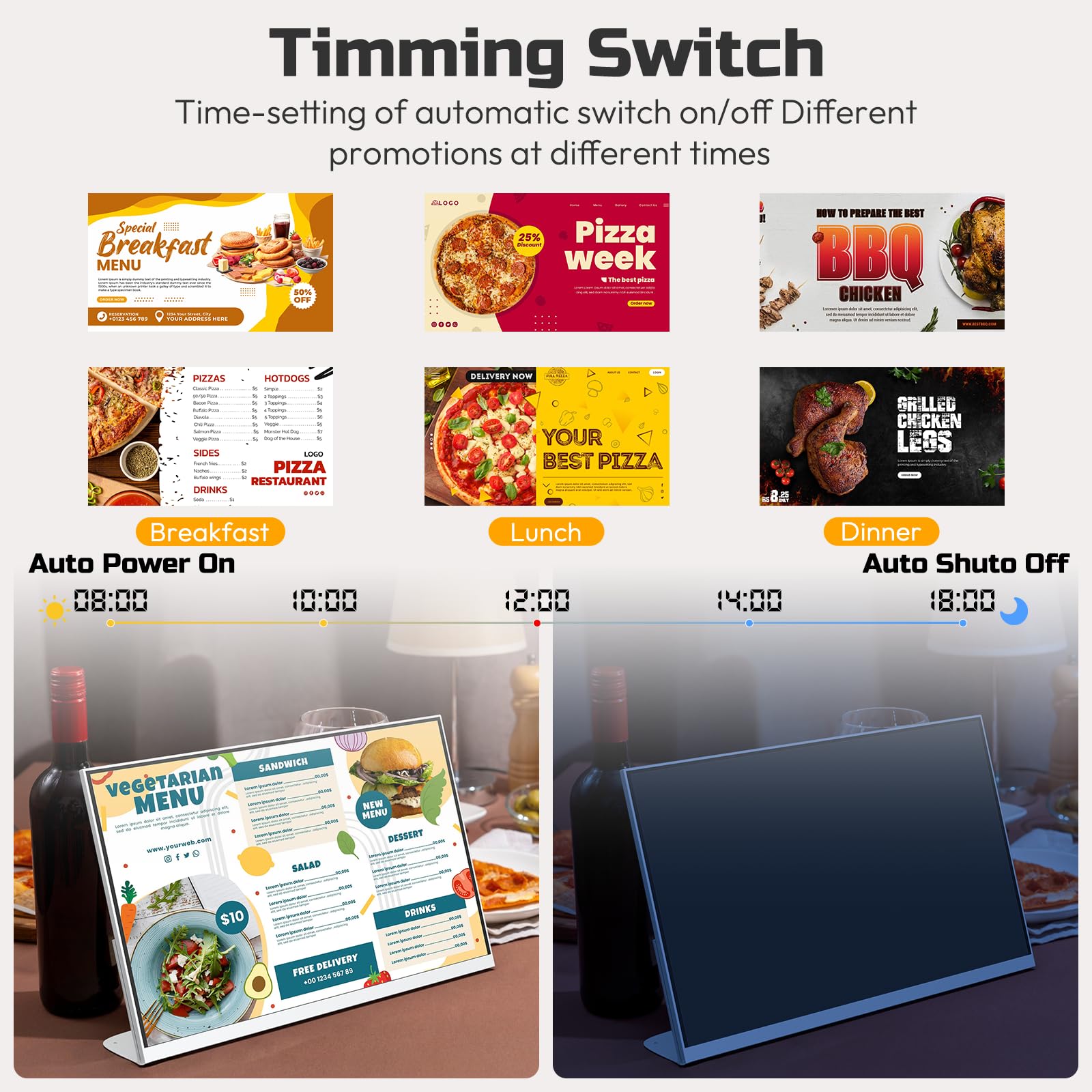 Cyfrowa tablica menu, 61 cm, monitor sklepu detalicznego HD Digital Signage, ekran reklamowy Android z CMS, elektroniczny wyświetlacz menu do sklepu z herbatą mleczną / restauracji