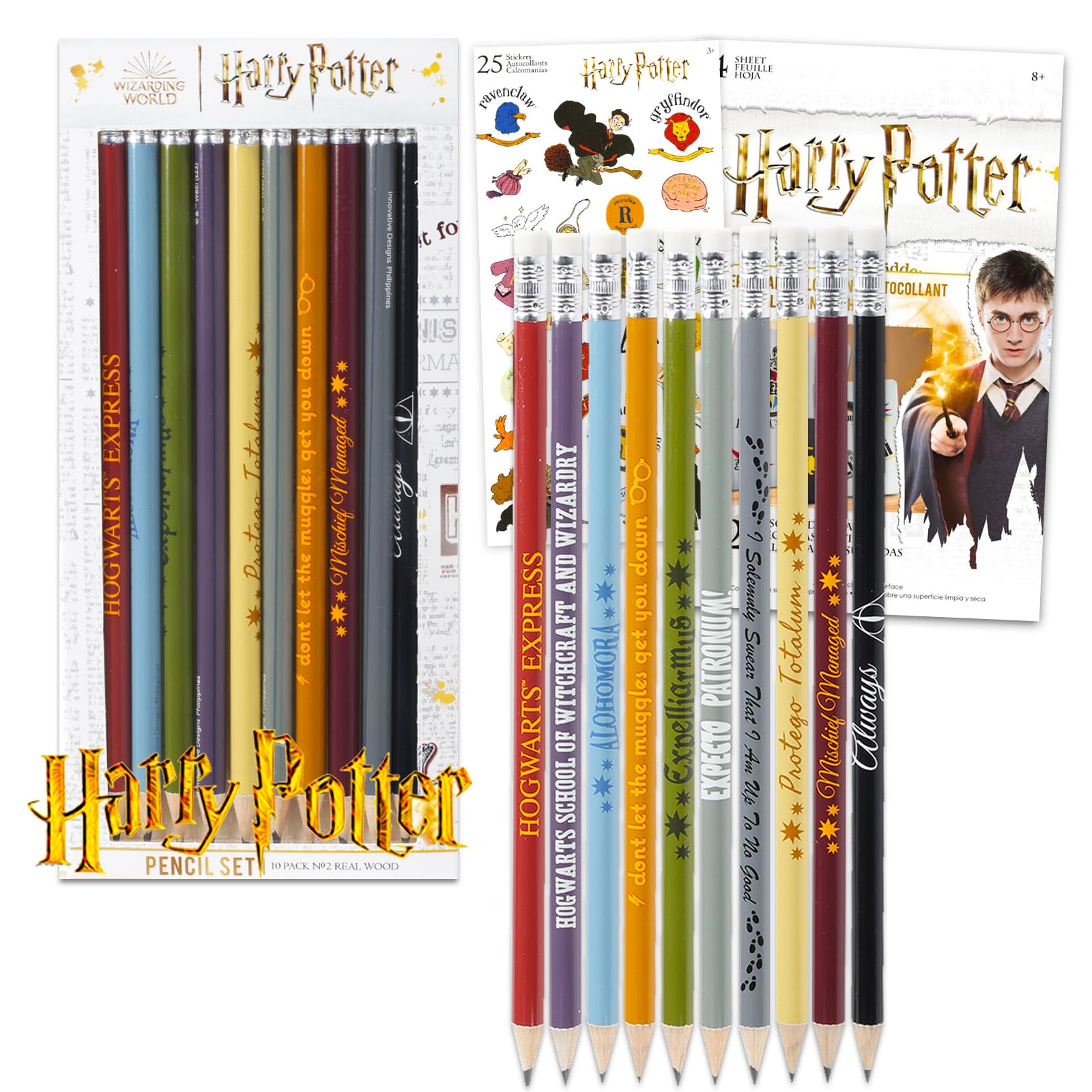 Harry Potter Pencils for Kids - Bundle with 10 Hogwarts Pencils, Stickers, and More | Harry Potter Classroom School Supplies