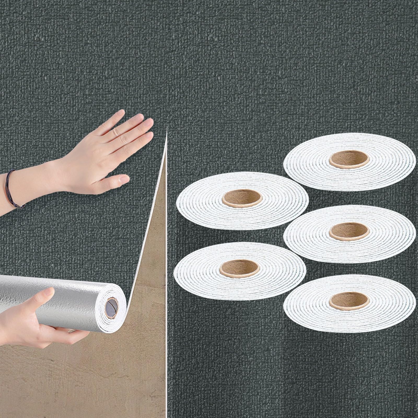 Takezuaa 5 Roll Self Adhesive Thermal Wallpaper 3mm Thick Dark Grey Textured Peel and Stick Wallpaper PE Foam for Ceilings Bedroom Livingroom Waterproof Damp Proof for Bad Cold Walls 50cmx2.8m
