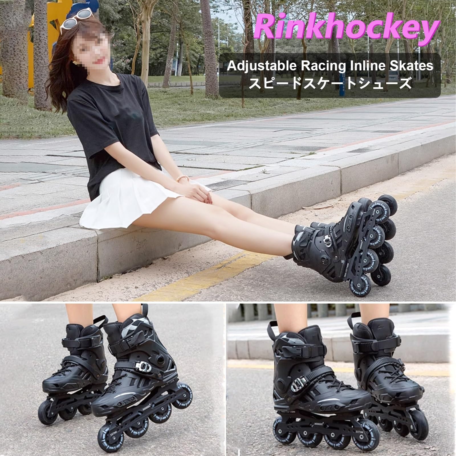 Rollers De Vitesse Professionnels en Ligne for Adultes, Rollers De Course Professionnels À Une Rangée en for Débutants Sports De Plein Air Fitness Hommes Et Femmes