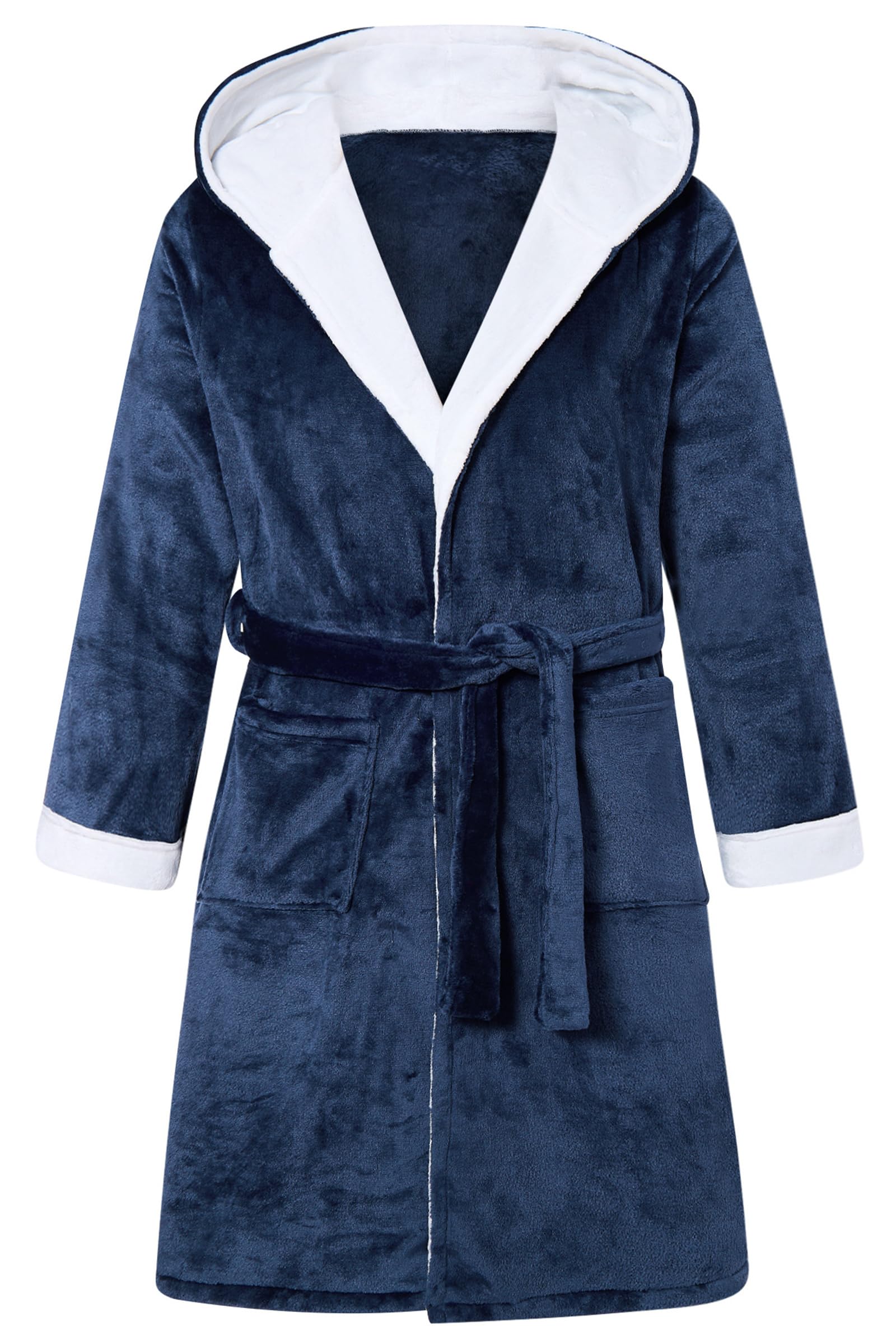 ALISISTER Badjas voor heren, flanel fleece, ochtendjas met capuchon, sauna badjas, huismantel voor mannen, maat M-XXL, blauw, M