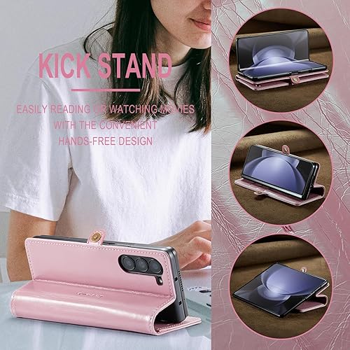 Miniatura 5 de Hongxinyu Funda tipo cartera para Samsung Galaxy Z Fold5 2023, protección magnética, de piel sintética, con tarjetero, ranura para efectivo, bloqueo