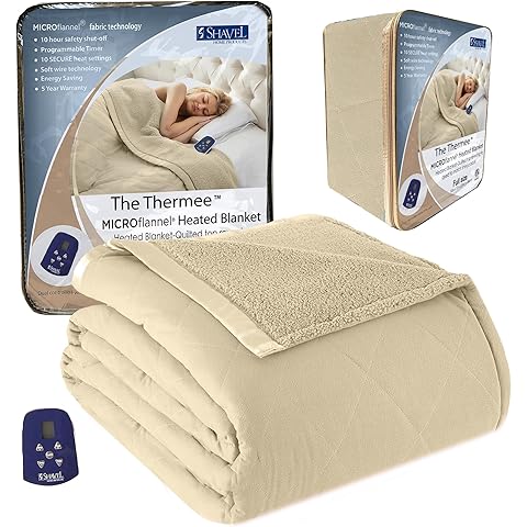 Thermee Micro Flannel Heated Blanket With Sherpa Back, 10-Setting Electric Full Size, Programmable, Ultra-Soft Throw, Fast Heating Thermal - Tan
