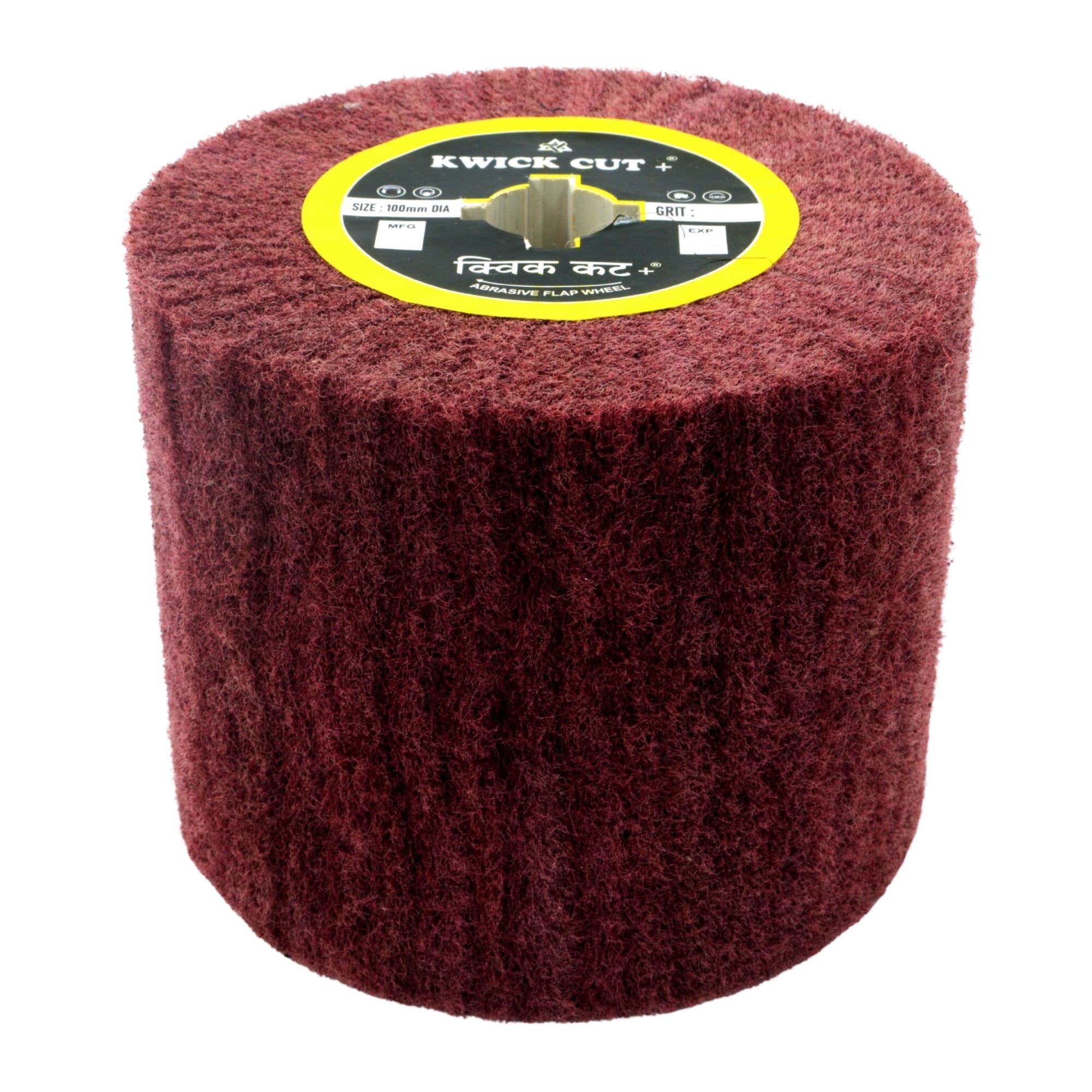KWICK CUT+ Non Woven Flap Wheel 100x100mm - Soft (4x4 Inch) | Maroon Nylon Polishing Wheel for Metal, Steel, Wood, Stainless Steel Finishing | Industrial Grade Abrasive Buffing Wheel Dia 100mm-image-28