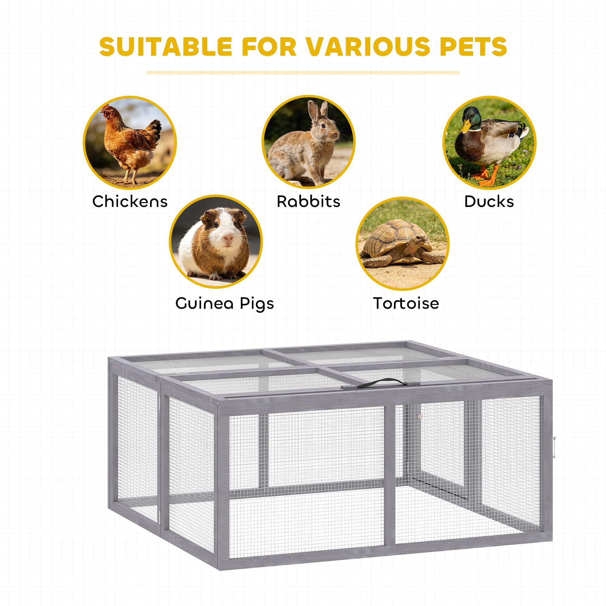 PawHut Hutch Outdoor, caseta Plegable para cobayas, Corral portátil para Conejos, Jaula para Pollos, gallinero con Techo abatible, para 3 Conejos, Patos o Pollos, 110 x 105 x 50 cm. | Jaula de madera para conejos, espacio de juego para exteriores